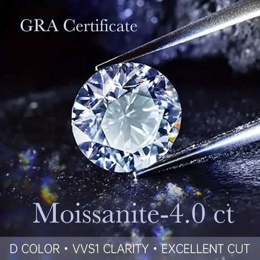 Moissanite diamond - 4CT White 10.32mm GH Color Round Brilliant Cut Clarity VVS1 Excellent Cut Test Positive Loose Gemstone - With A GRA Certificate
