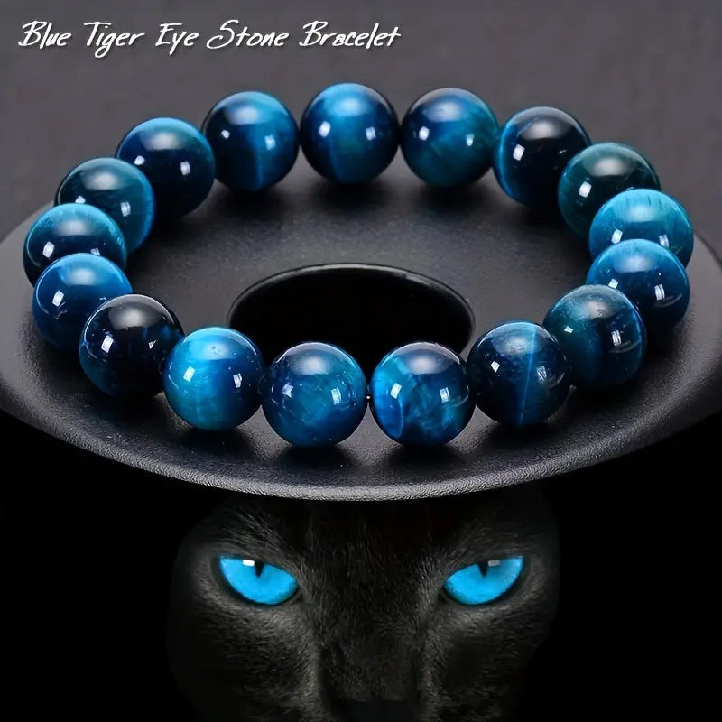 Bracelet - 8mm natural AAAA high-quality blue tiger eye stone beaded