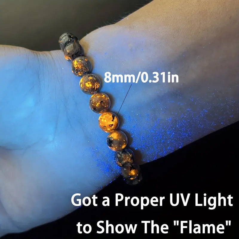 Bracelet - 10mm Natural Yooperlite UV Glow Stone Bracelet Flame Stone