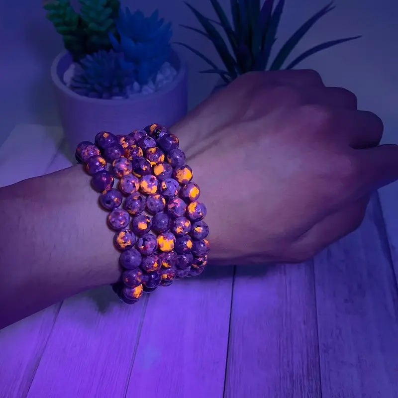 Bracelet - 10mm Natural Yooperlite UV Glow Stone Bracelet Flame Stone