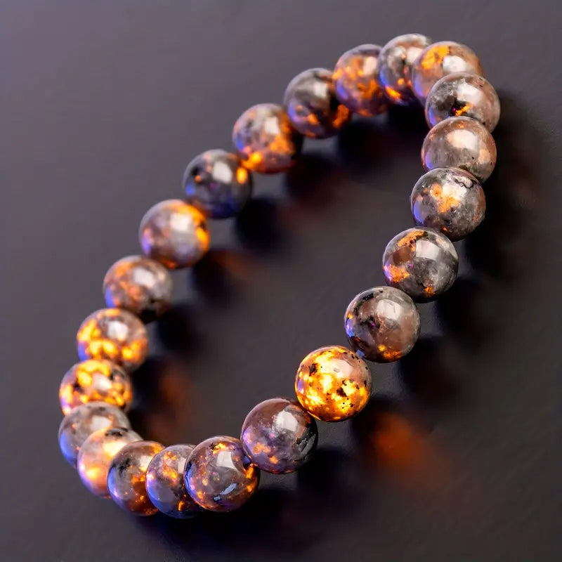 Bracelet - 10mm Natural Yooperlite UV Glow Stone Bracelet Flame Stone