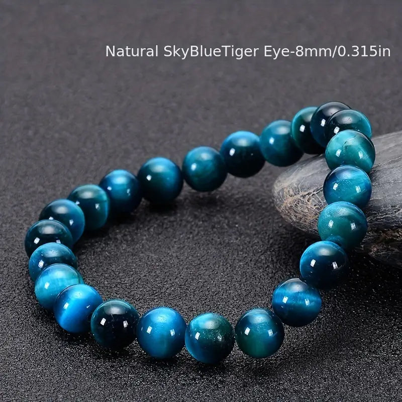 Bracelet - 8mm natural AAAA high-quality blue tiger eye stone beaded