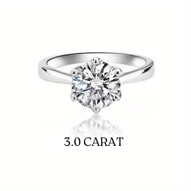 Moissanite Ring - 3.0 Ct - Size 8 - Classical 6-prong S925 Sterling Silver Ring, Engagement Ring, Suitable For Banquet Party Official Occasions, Anniversary Gift For Girls