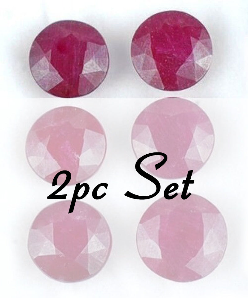 Faceted Red Ruby - 11mm Calibrated Round Cut - Natural Treated Loose Gemstone - 2pc Set