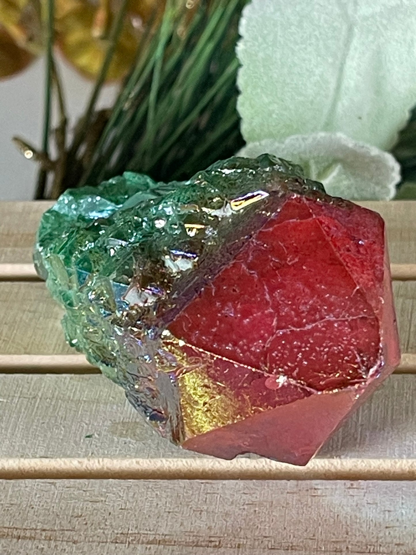 Aura Titanium Plated Rainbow Natural Quartz Crystal Point Red Green - 782.95Ct