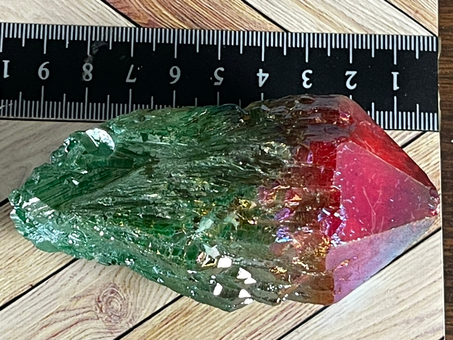 Aura Titanium Plated Rainbow Natural Quartz Crystal Point Red Green - 782.95Ct