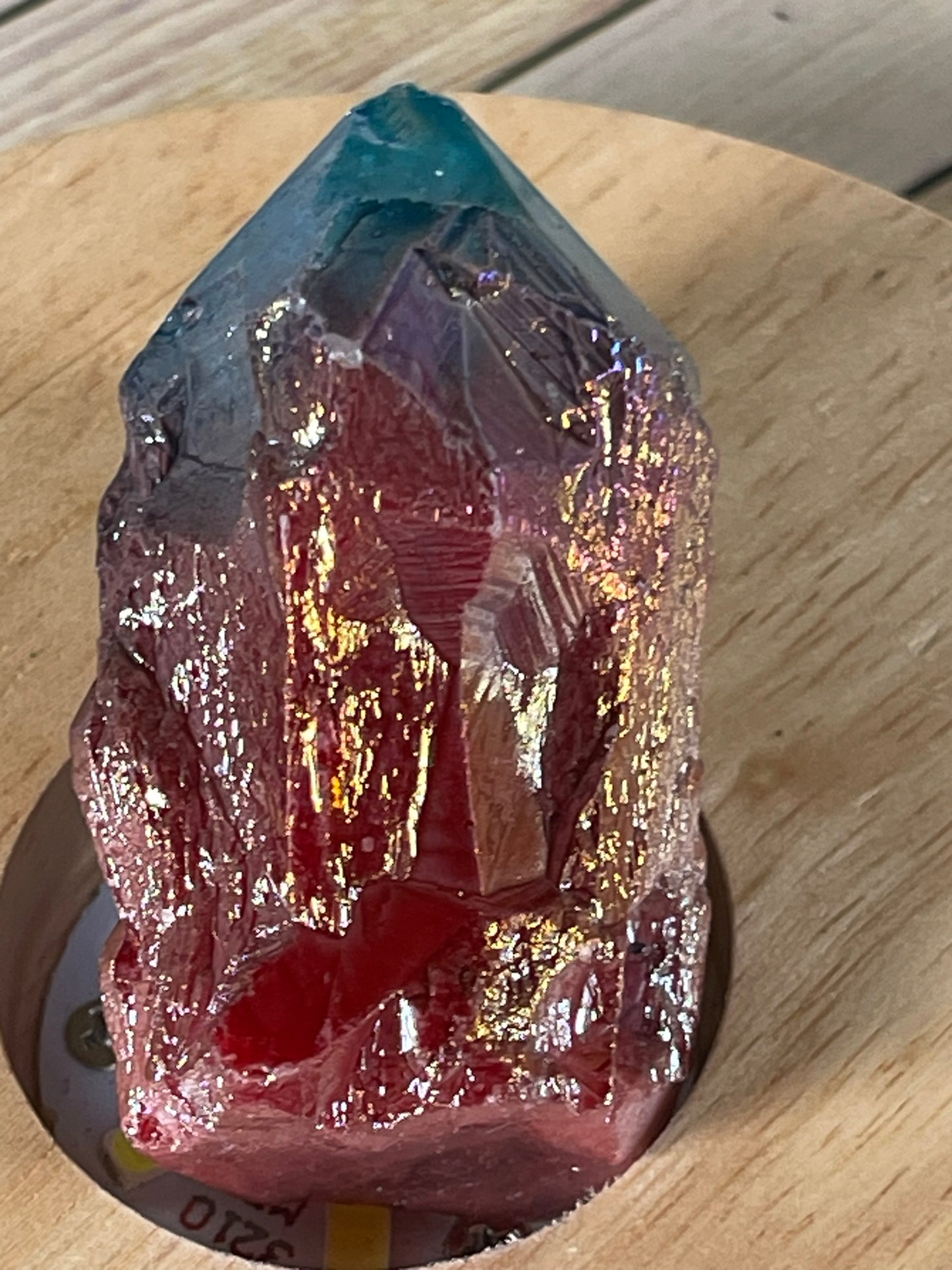 Aura Titanium Plated Rainbow Natural Quartz Crystal Point Blue Red - 209.80Ct