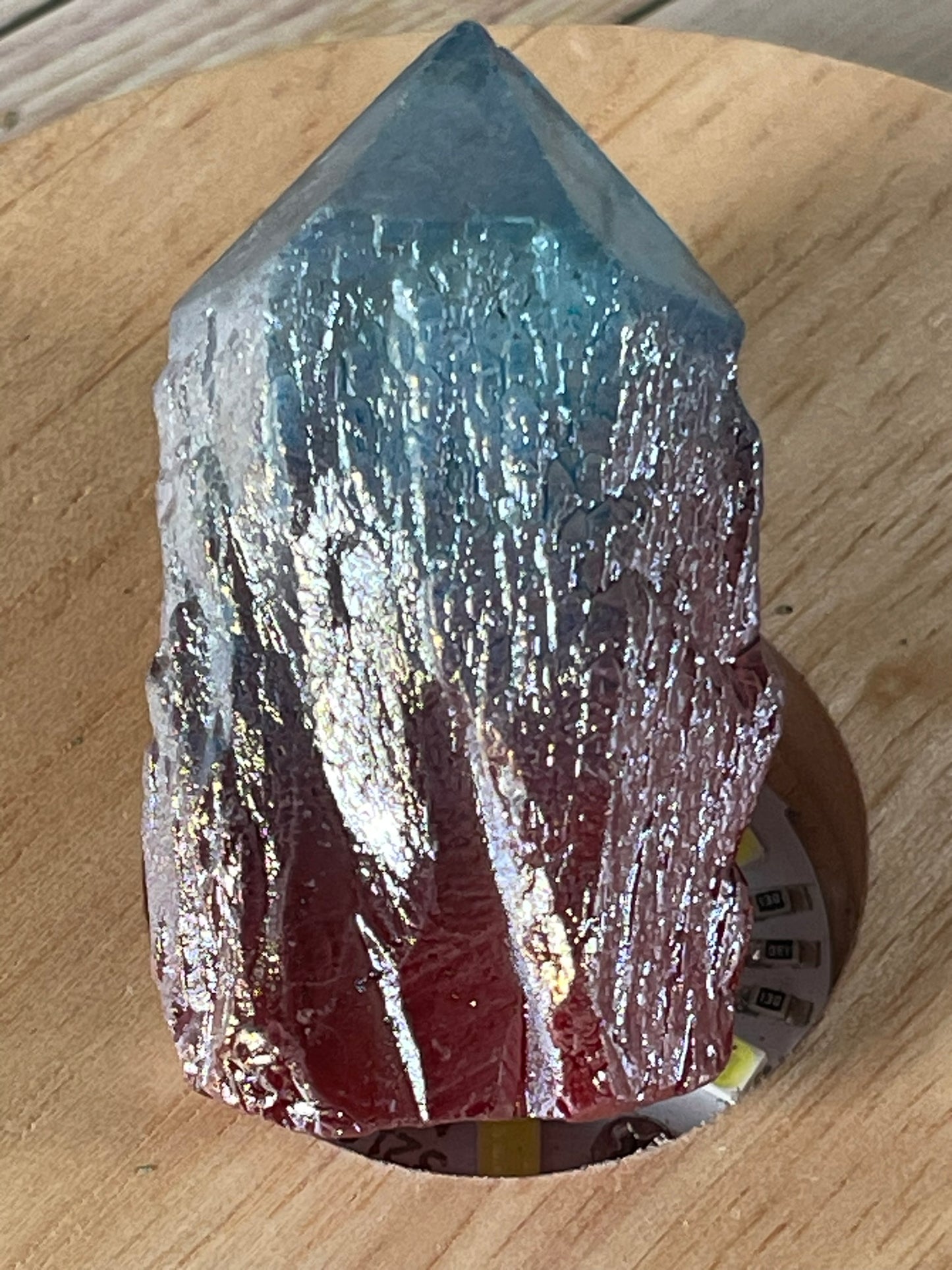 Aura Titanium Plated Rainbow Natural Quartz Crystal Point Blue Red - 209.80Ct