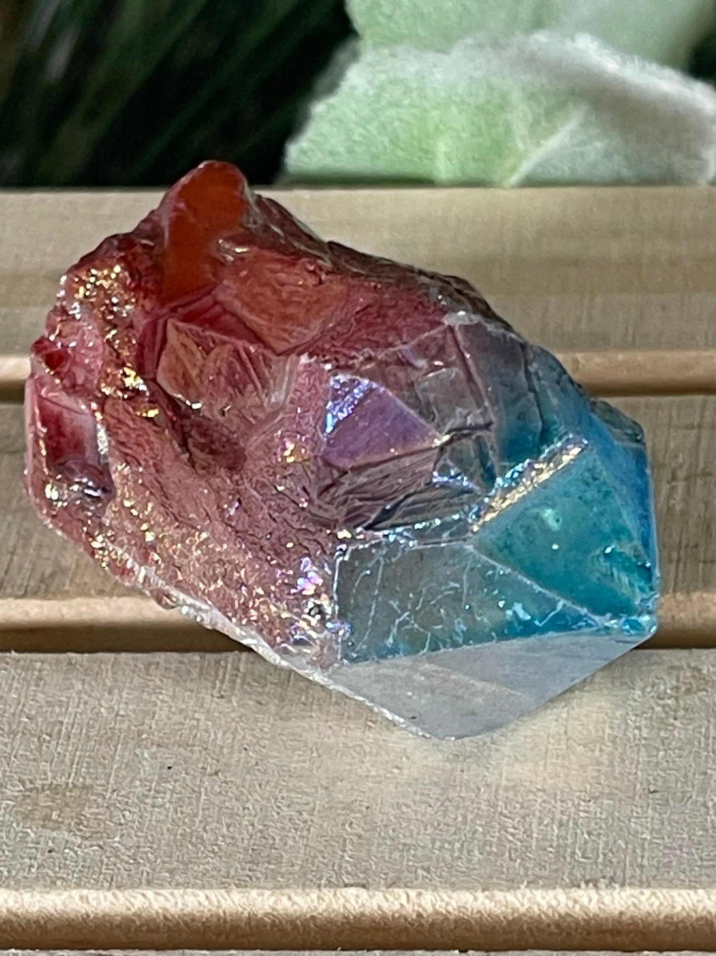 Aura Titanium Plated Rainbow Natural Quartz Crystal Point Blue Red - 209.80Ct