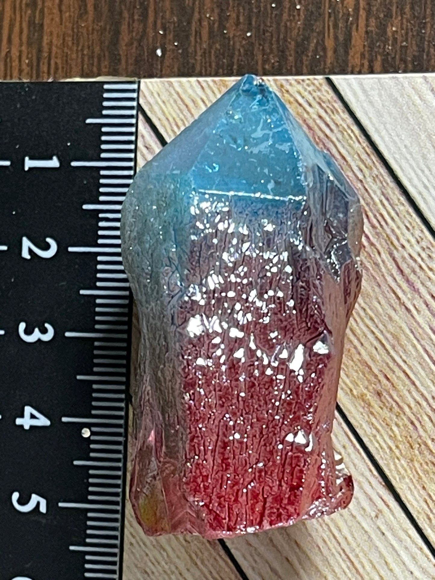 Aura Titanium Plated Rainbow Natural Quartz Crystal Point Blue Red - 209.80Ct