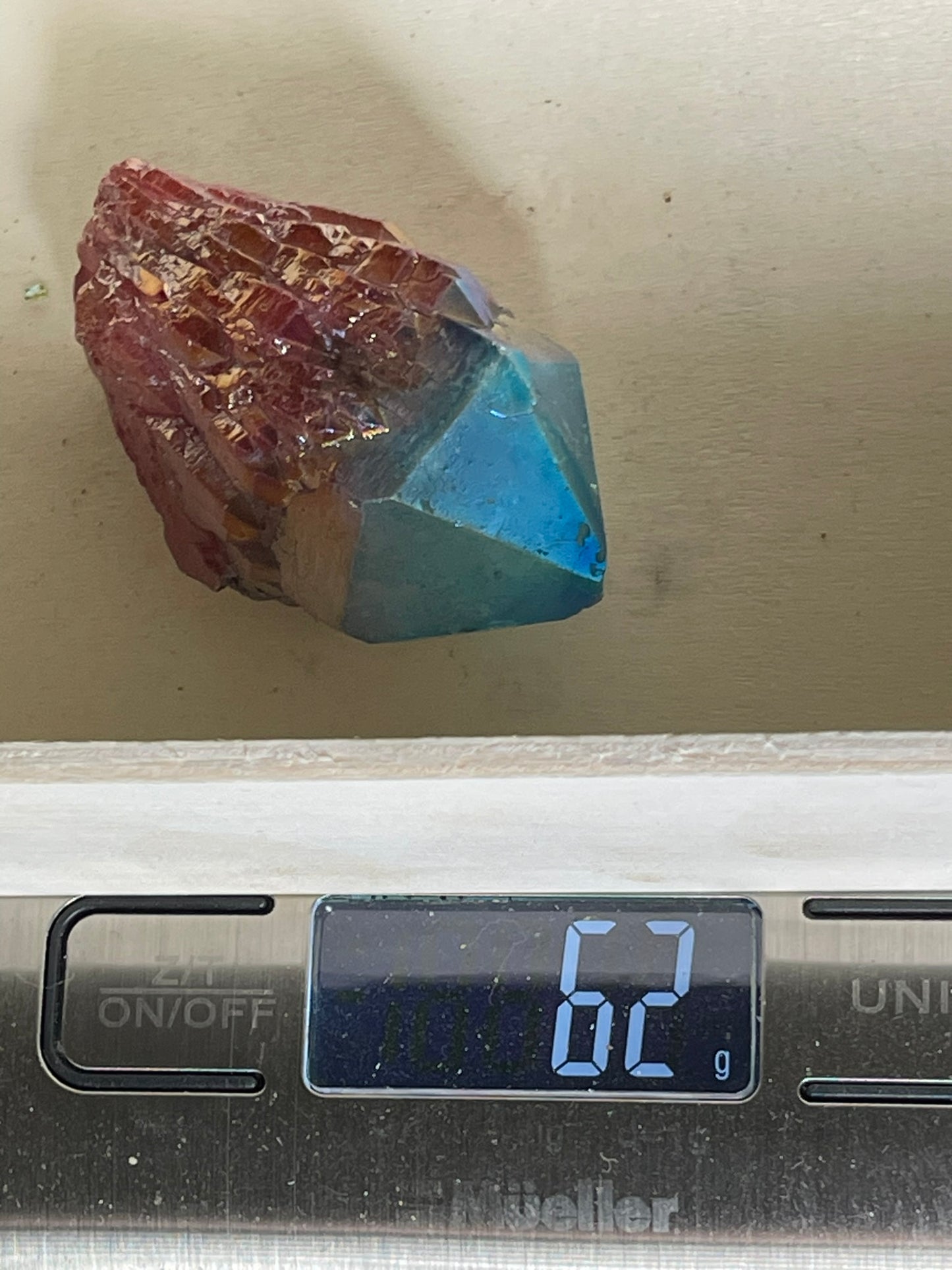 Aura Titanium Plated Rainbow Natural Quartz Crystal Point Blue Red - 313.70Ct