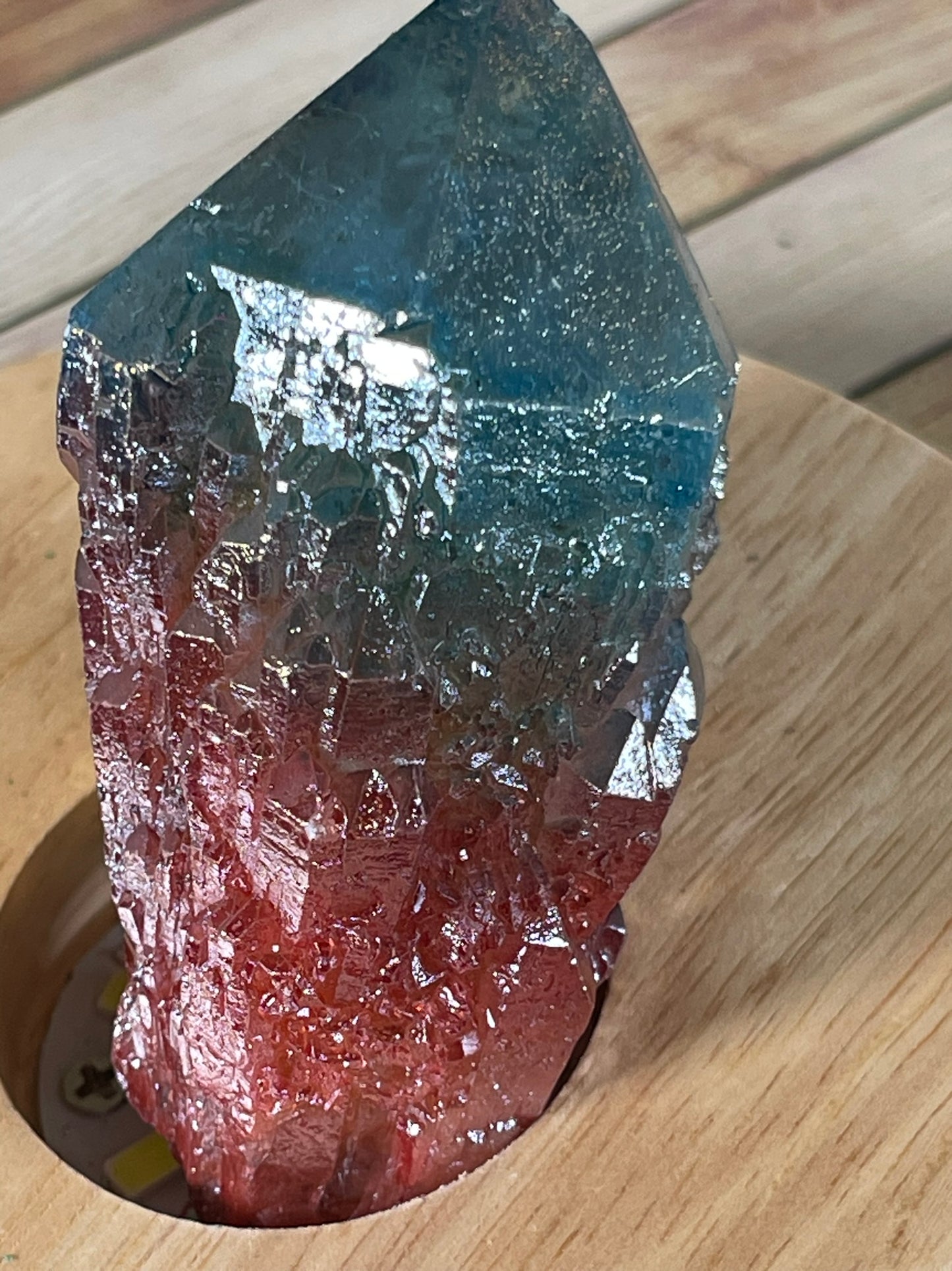 Aura Titanium Plated Rainbow Natural Quartz Crystal Point Blue Red - 349.05Ct