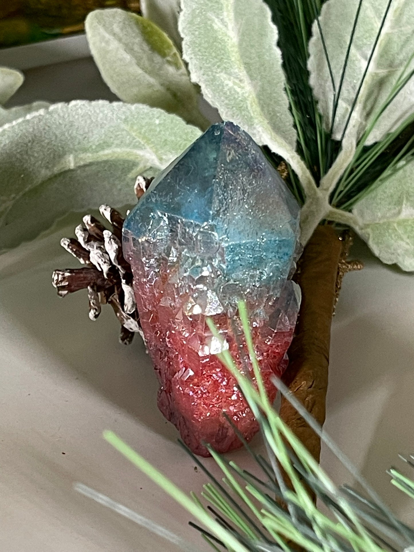 Aura Titanium Plated Rainbow Natural Quartz Crystal Point Blue Red - 349.05Ct