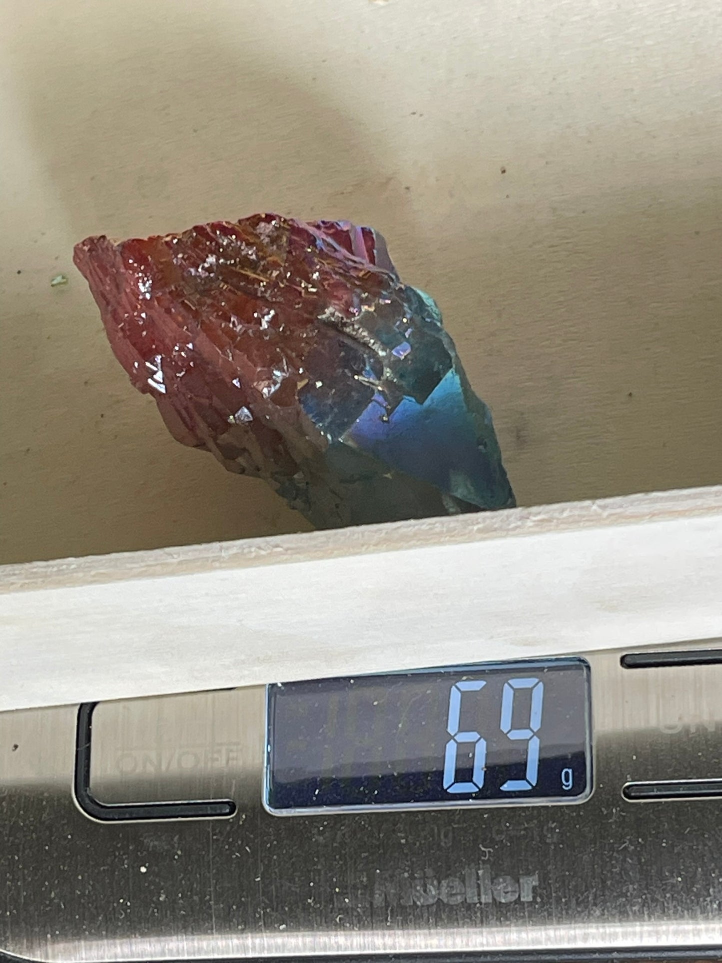 Aura Titanium Plated Rainbow Natural Quartz Crystal Point Blue Red - 349.05Ct