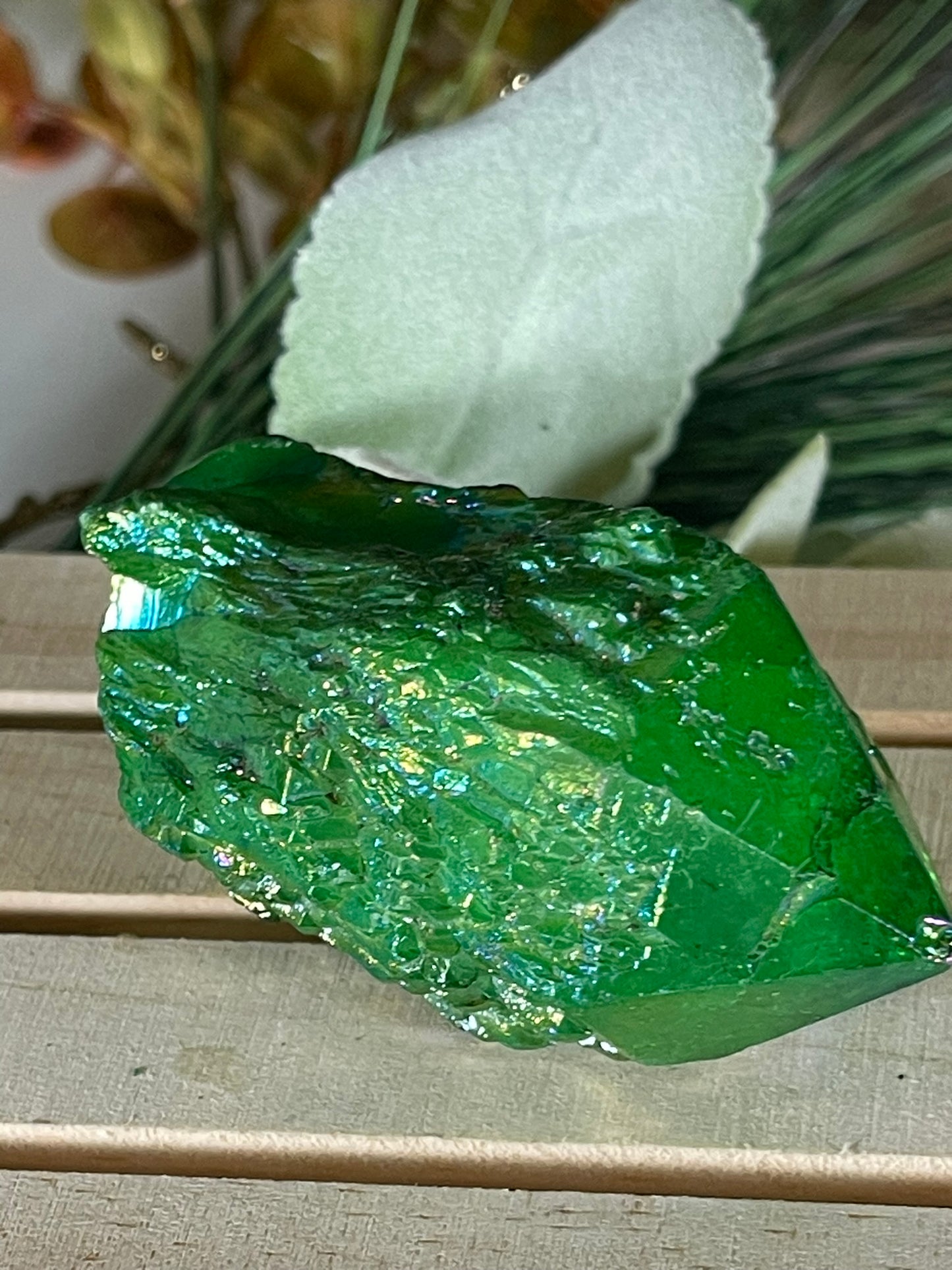 Aura Titanium Plated Rainbow Natural Quartz Crystal Point Green - 723.55Ct