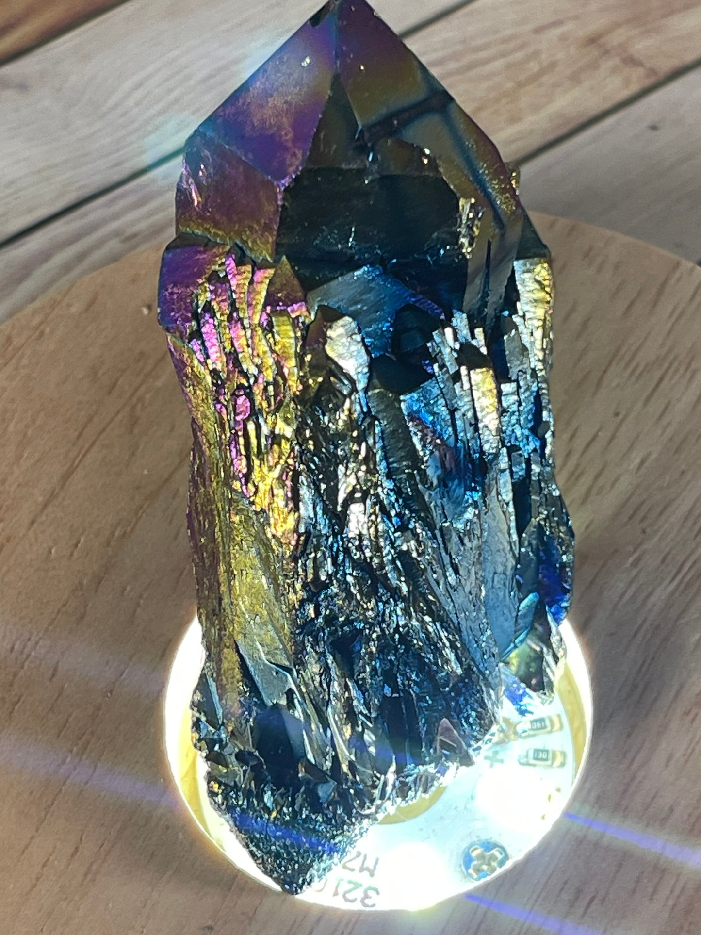 Aura Titanium Plated Natural Quartz Crystal Point Rainbow - 327.75Ct