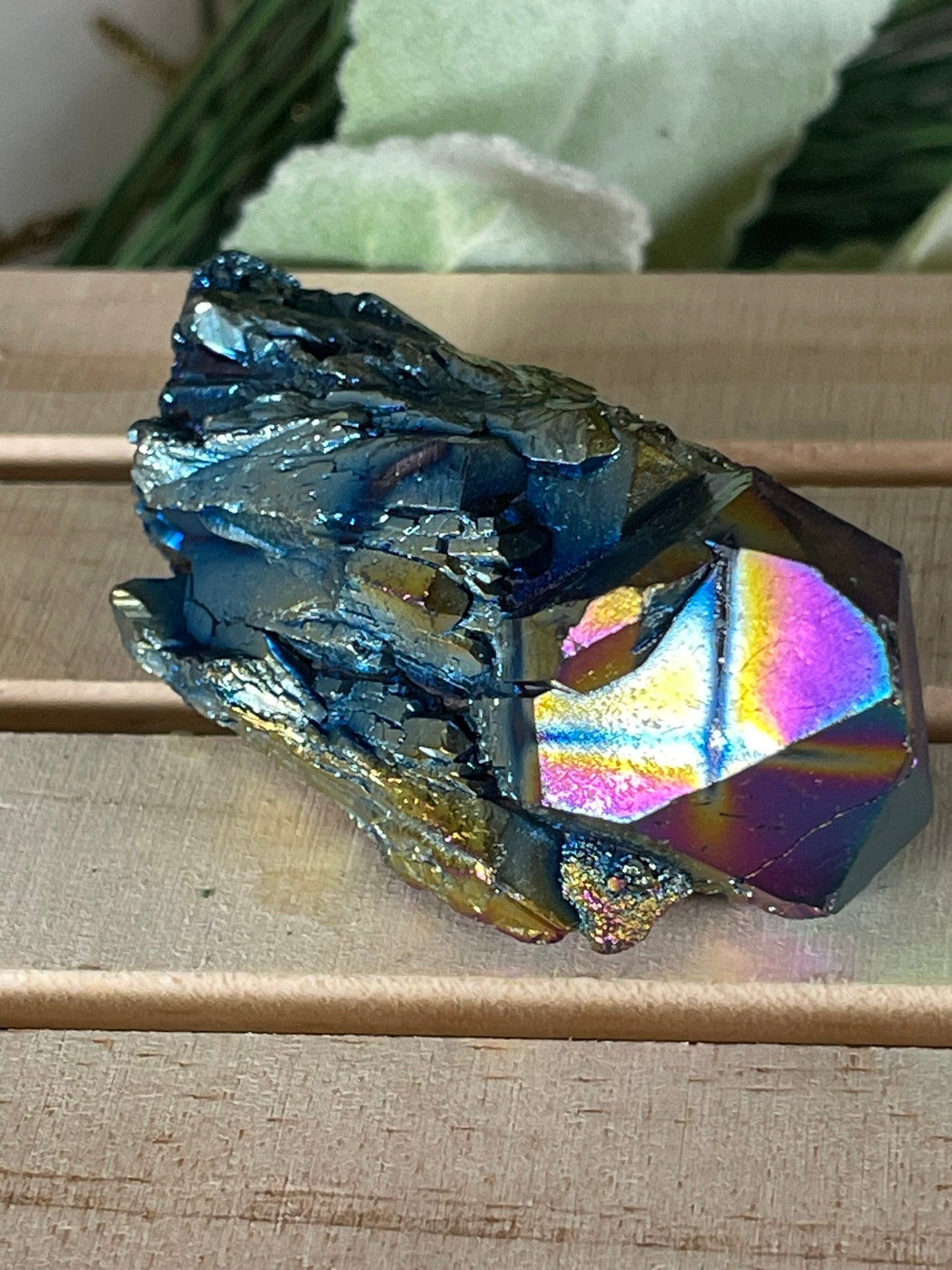 Aura Titanium Plated Natural Quartz Crystal Point Rainbow - 327.75Ct