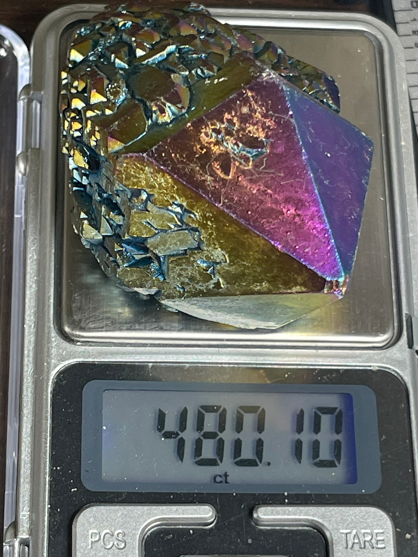 Aura Titanium Plated Natural Quartz Crystal Point Rainbow - 480.10Ct