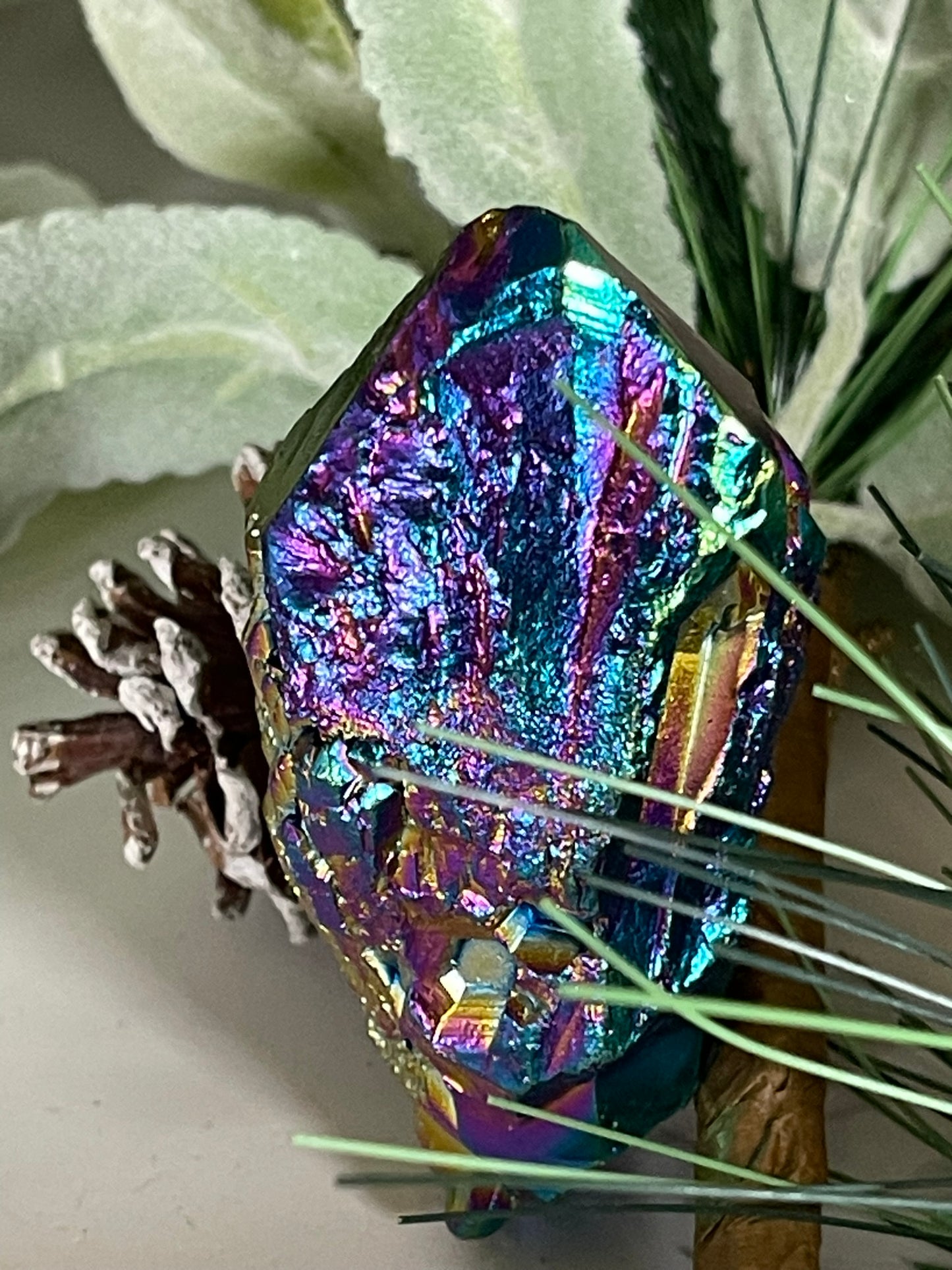 Aura Titanium Plated Natural Quartz Crystal Point Rainbow - 468.60Ct