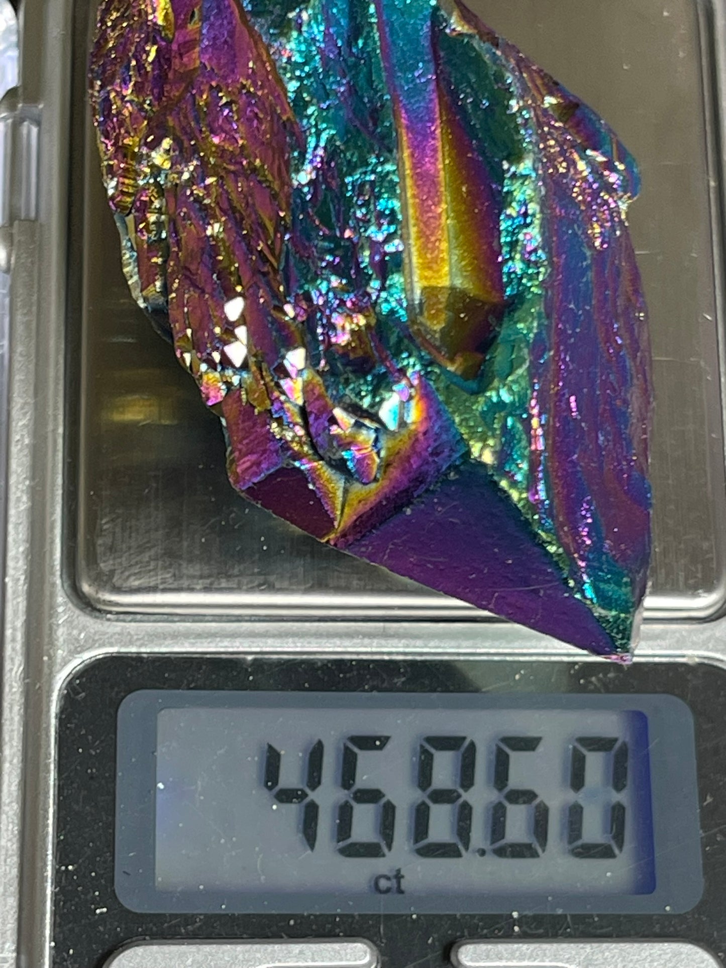 Aura Titanium Plated Natural Quartz Crystal Point Rainbow - 468.60Ct