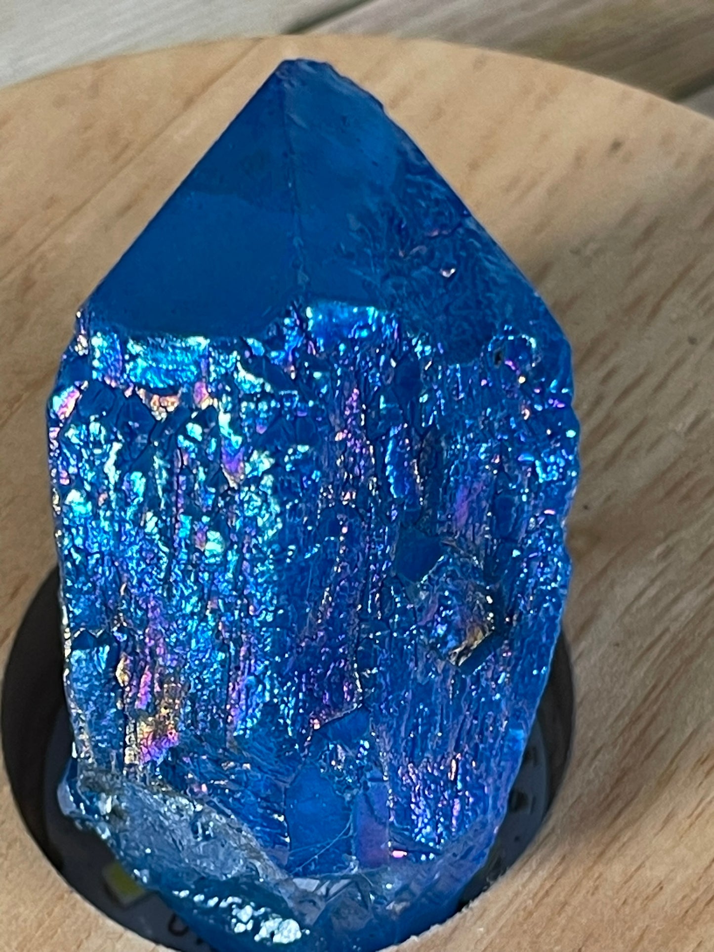 Aura Titanium Plated Natural Quartz Crystal Point Rainbow Blue - 247.50Ct