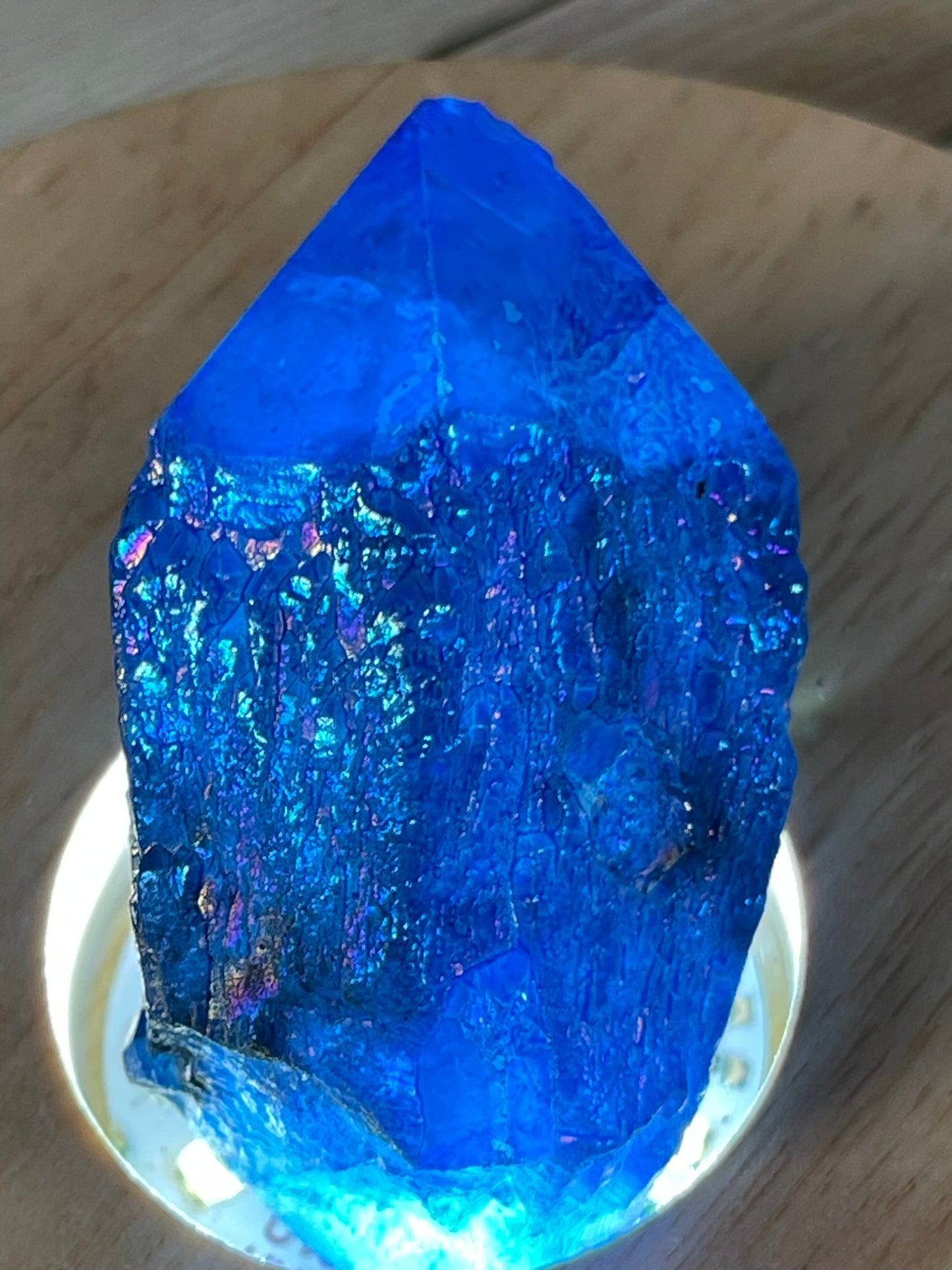 Aura Titanium Plated Natural Quartz Crystal Point Rainbow Blue - 247.50Ct