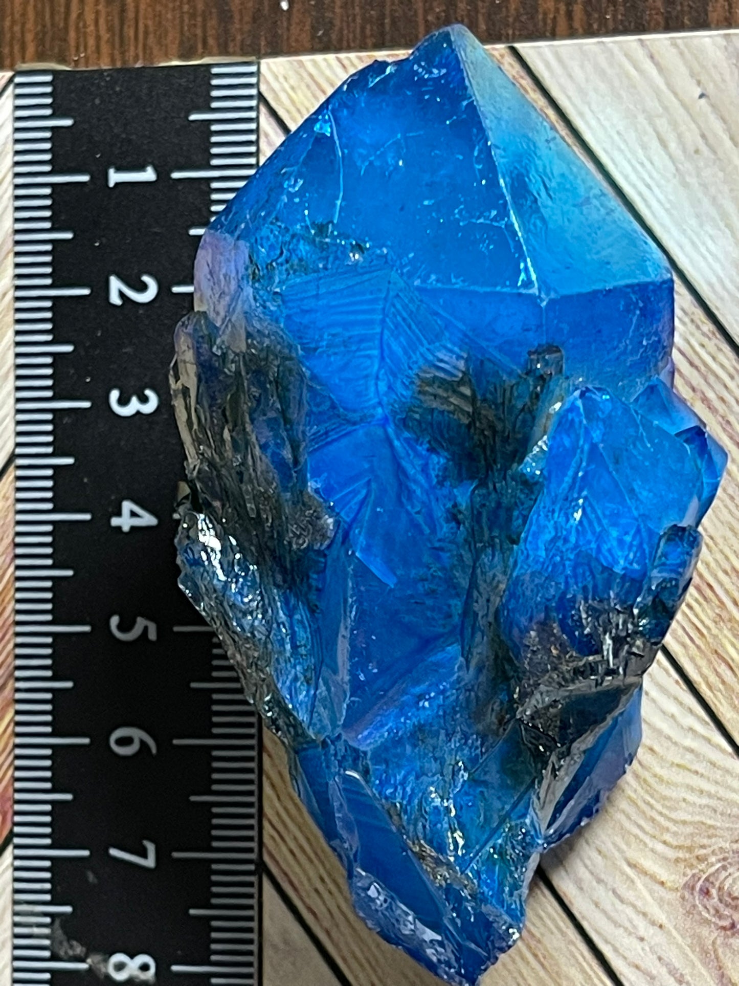 Aura Titanium Plated Natural Quartz Crystal Point Rainbow Blue - 540.60Ct