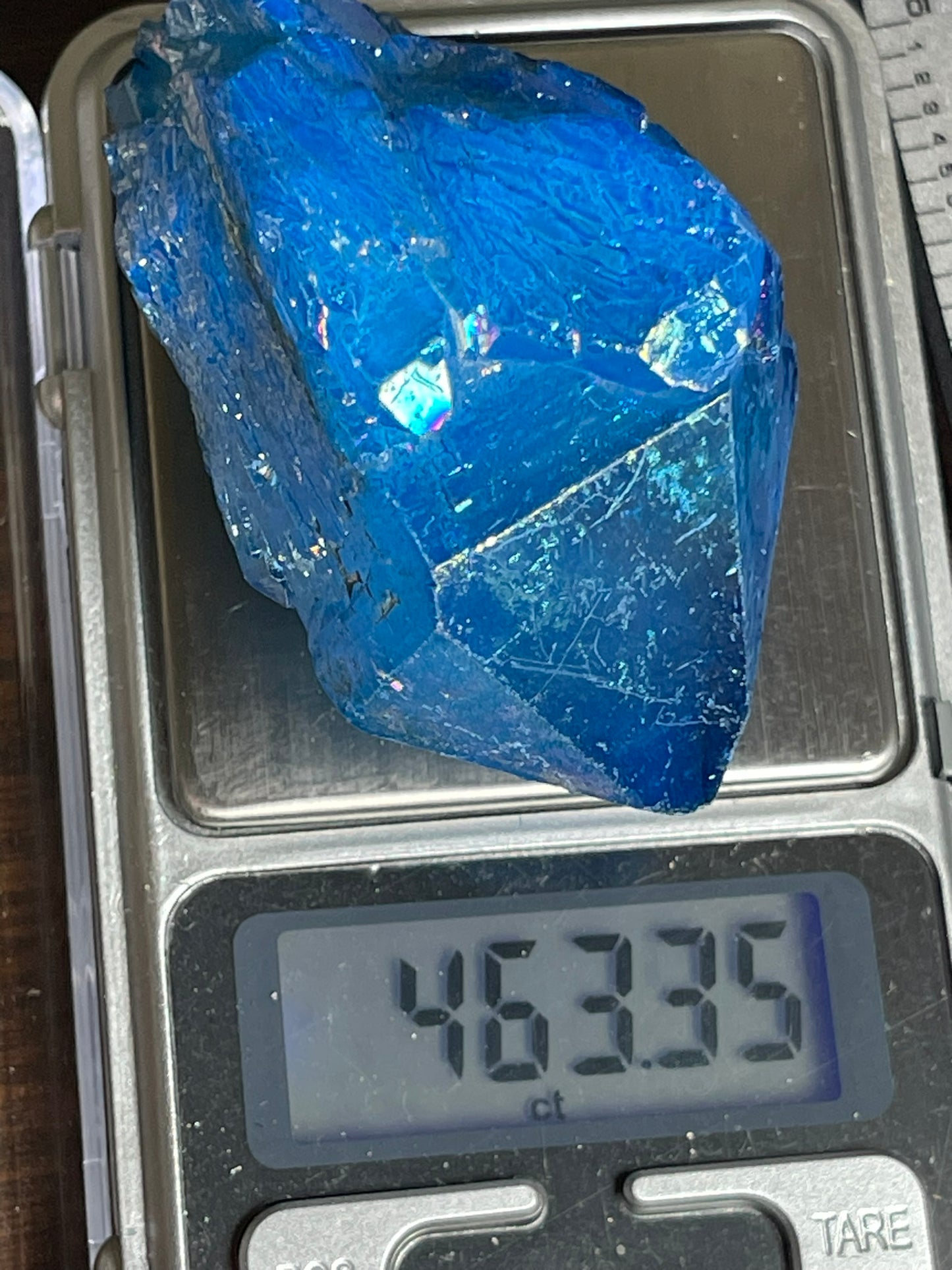 Aura Titanium Plated Natural Quartz Crystal Point Rainbow Blue - 463.35Ct