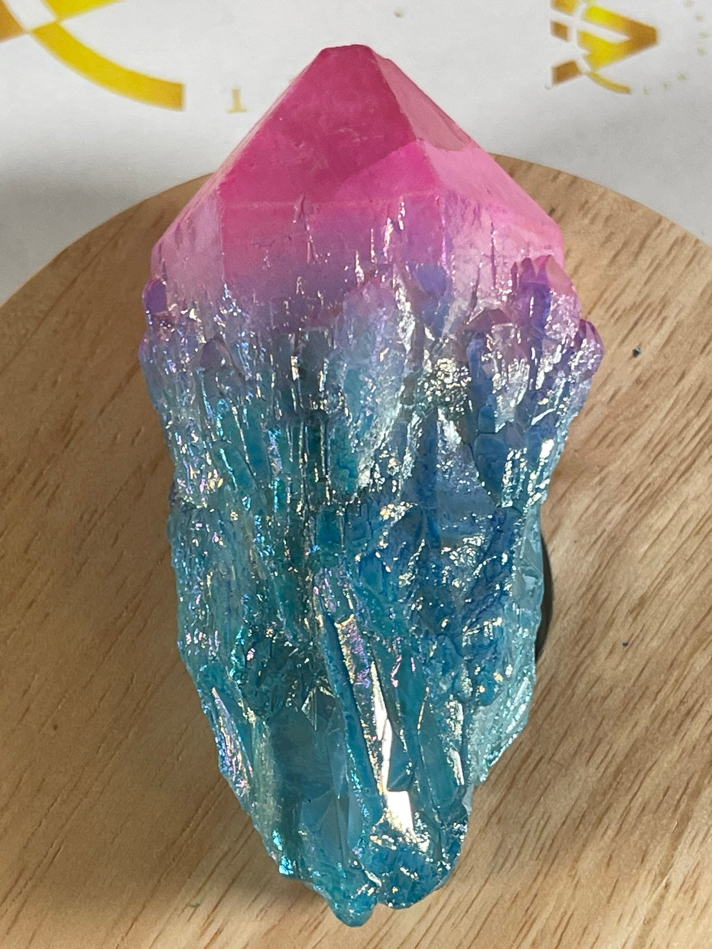 Aura Titanium Plated Natural Quartz Crystal Point Rainbow Pink Blue - 544.10Ct