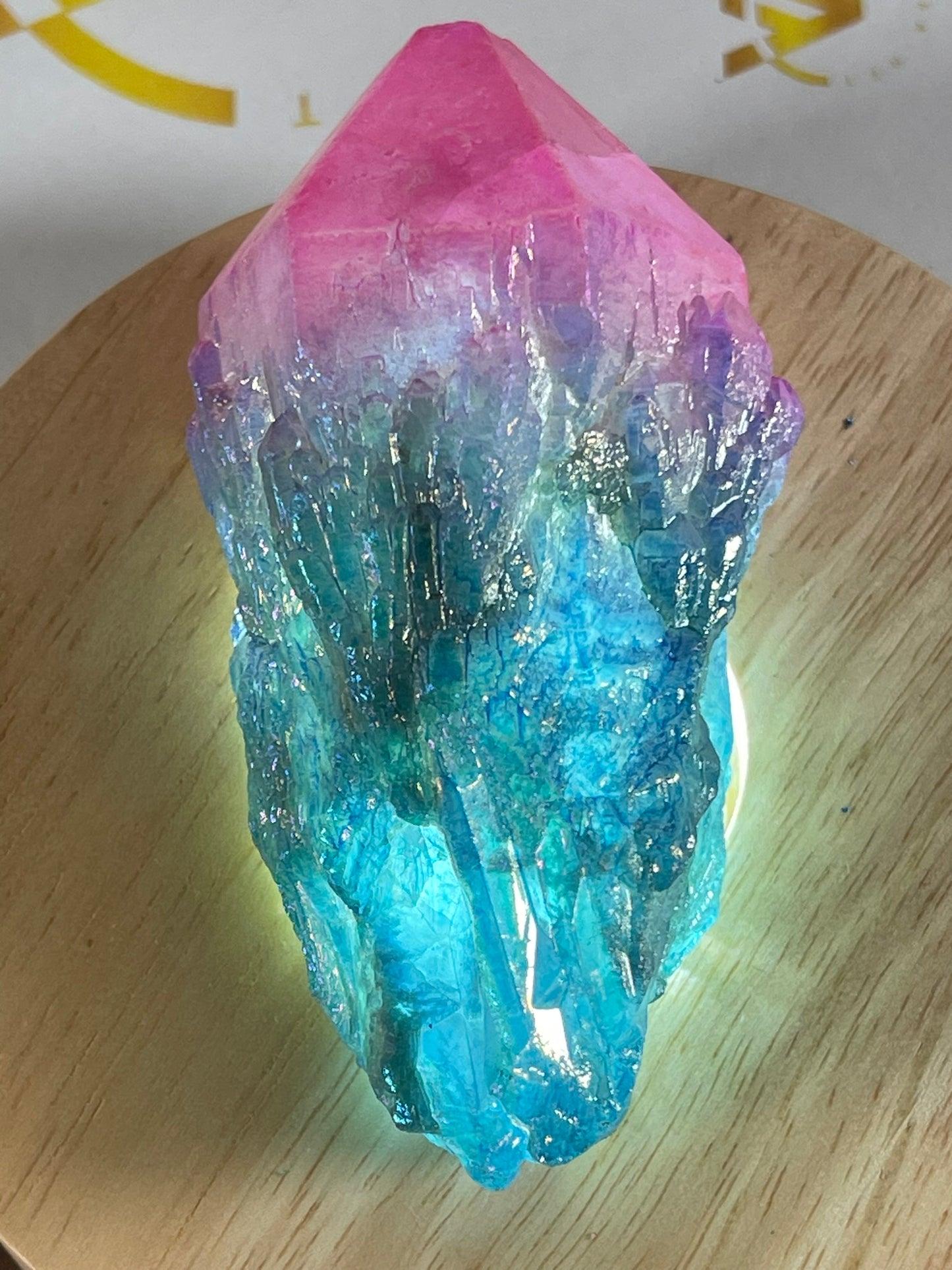 Aura Titanium Plated Natural Quartz Crystal Point Rainbow Pink Blue - 544.10Ct