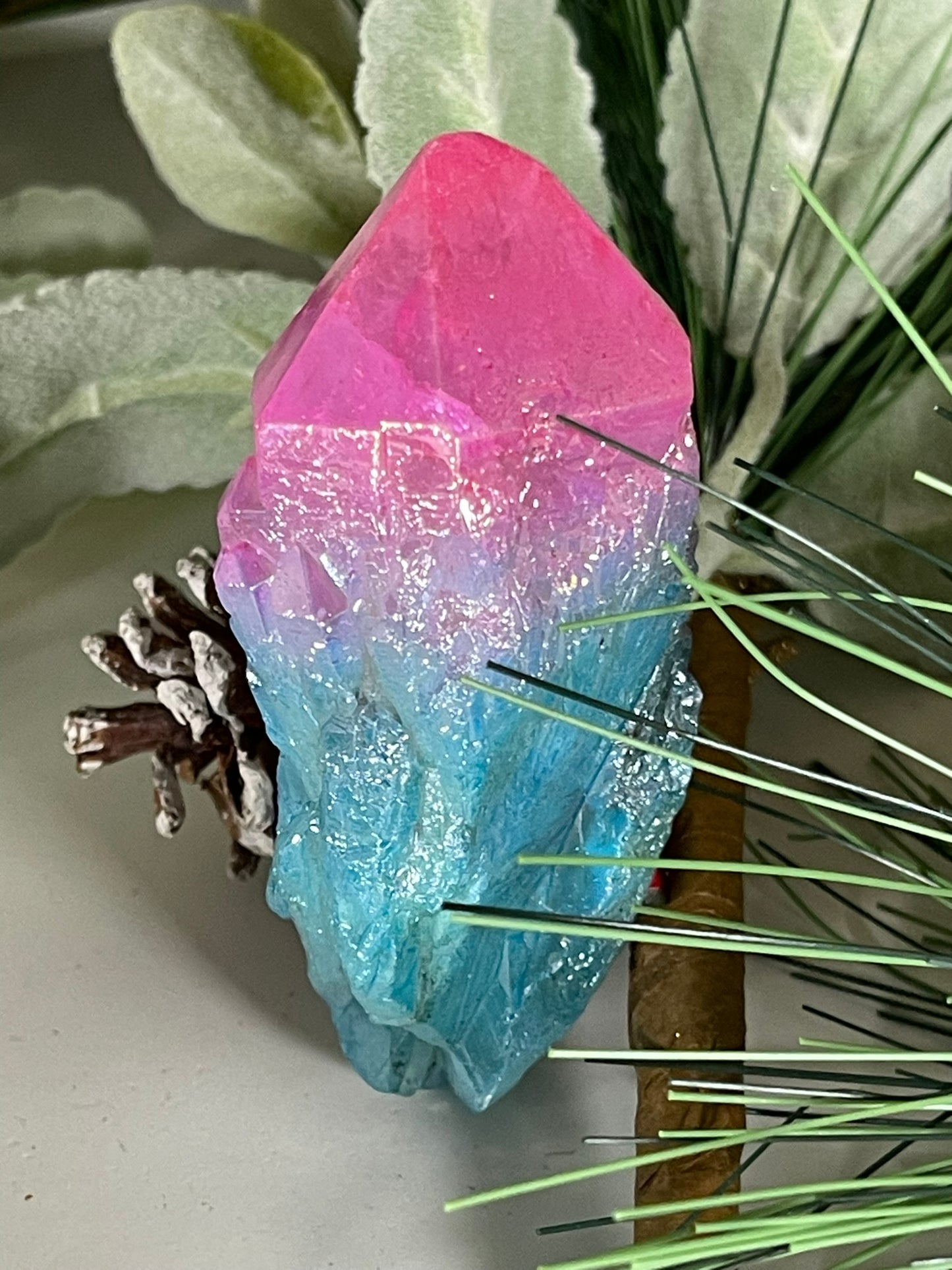 Aura Titanium Plated Natural Quartz Crystal Point Rainbow Pink Blue - 544.10Ct