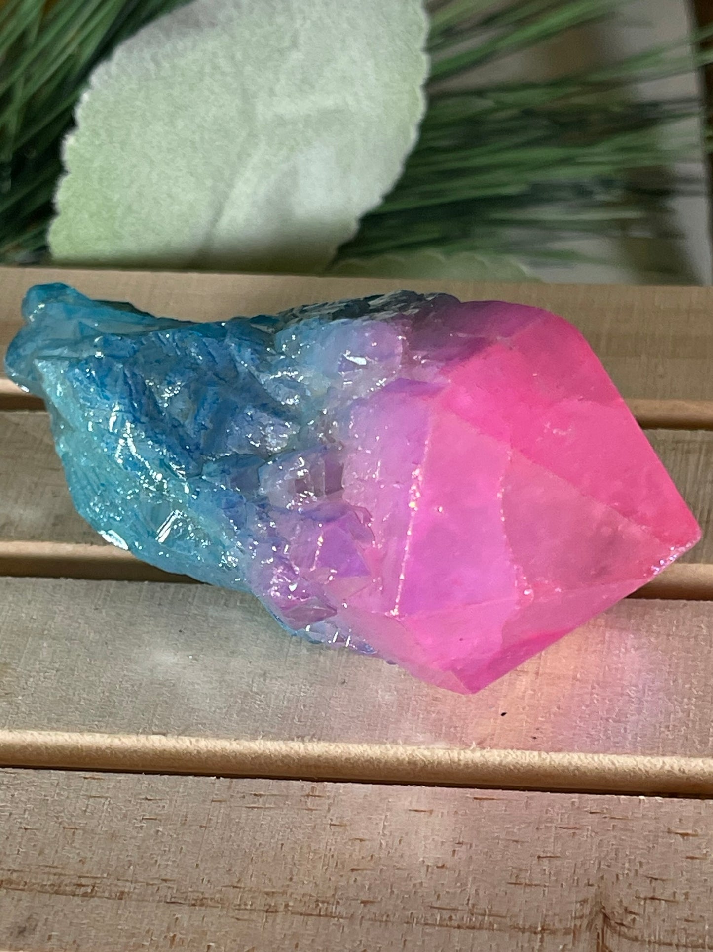 Aura Titanium Plated Natural Quartz Crystal Point Rainbow Pink Blue - 544.10Ct