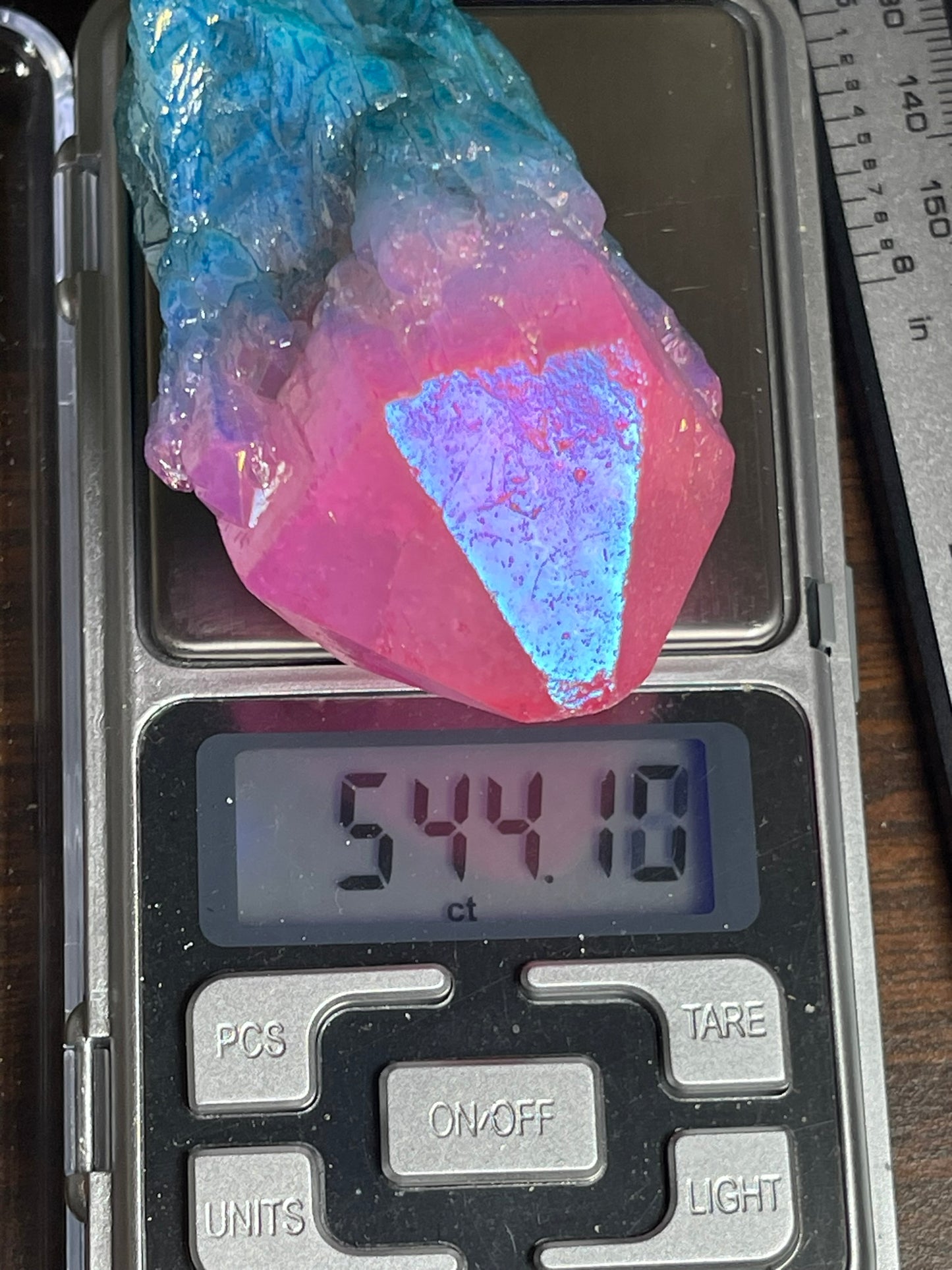 Aura Titanium Plated Natural Quartz Crystal Point Rainbow Pink Blue - 544.10Ct