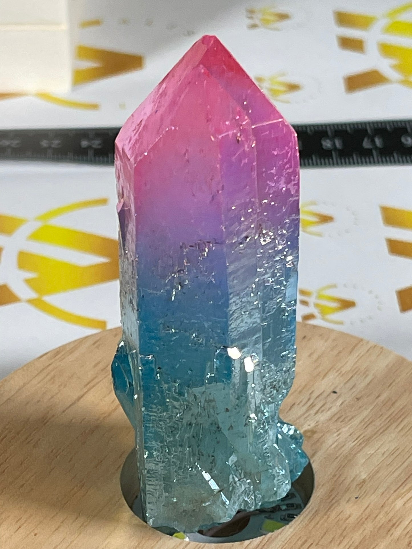 Aura Titanium Plated Natural Quartz Crystal Point Rainbow Pink Blue - 570.05Ct