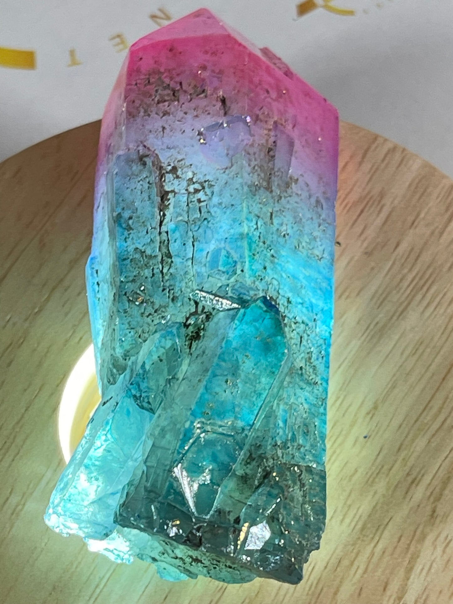 Aura Titanium Plated Natural Quartz Crystal Point Rainbow Pink Blue - 570.05Ct