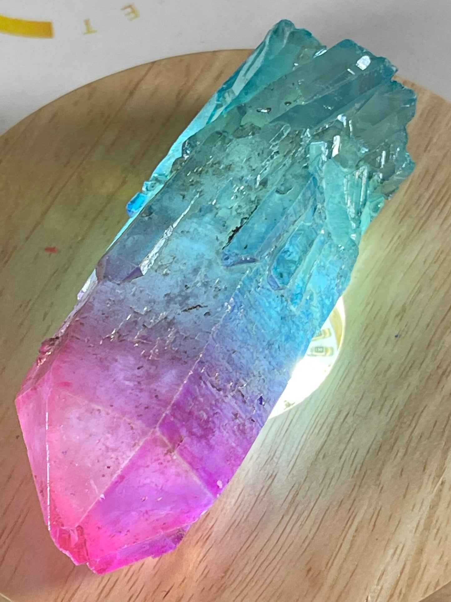 Aura Titanium Plated Natural Quartz Crystal Point Rainbow Pink Blue - 570.05Ct