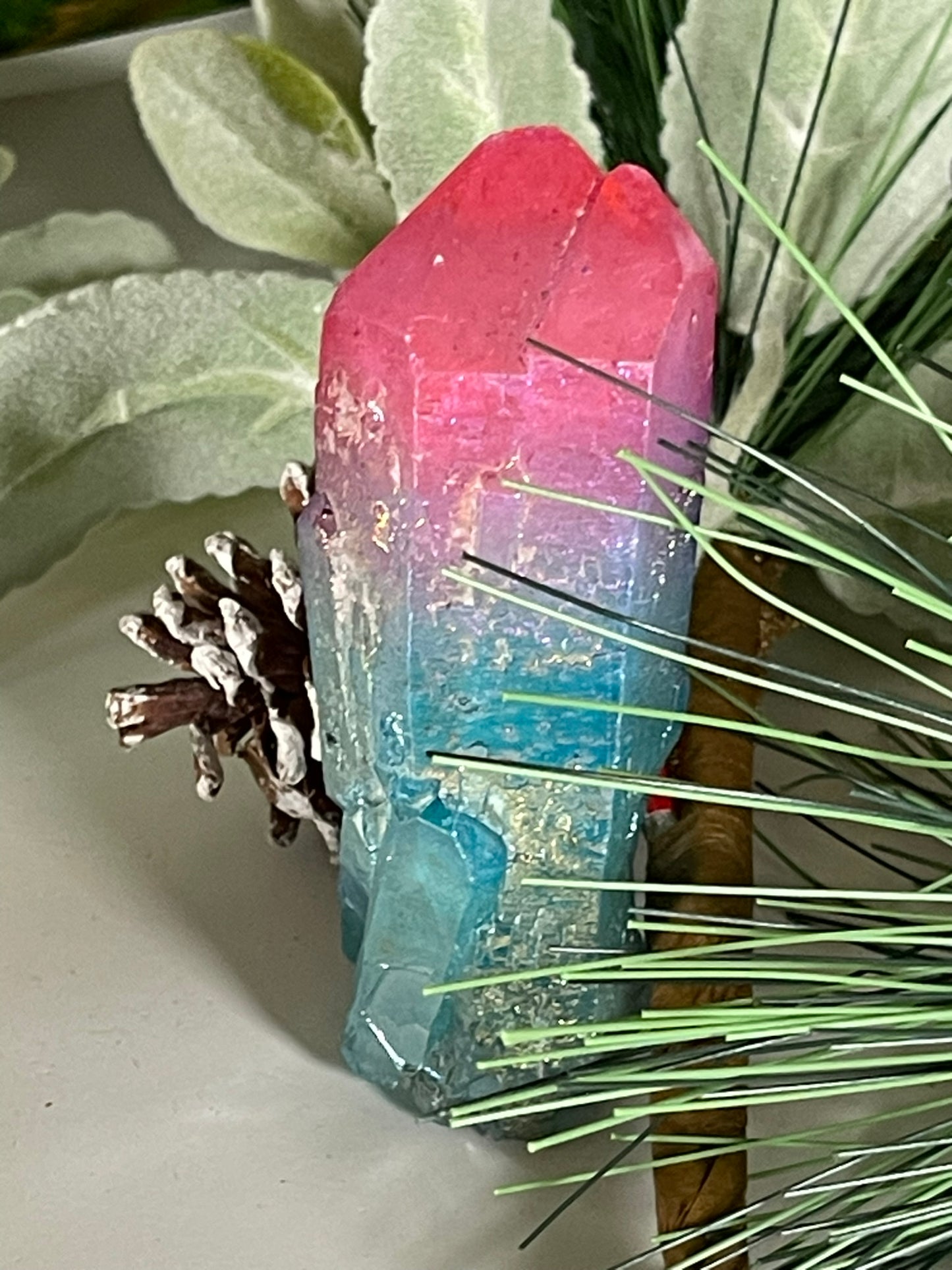 Aura Titanium Plated Natural Quartz Crystal Point Rainbow Pink Blue - 570.05Ct