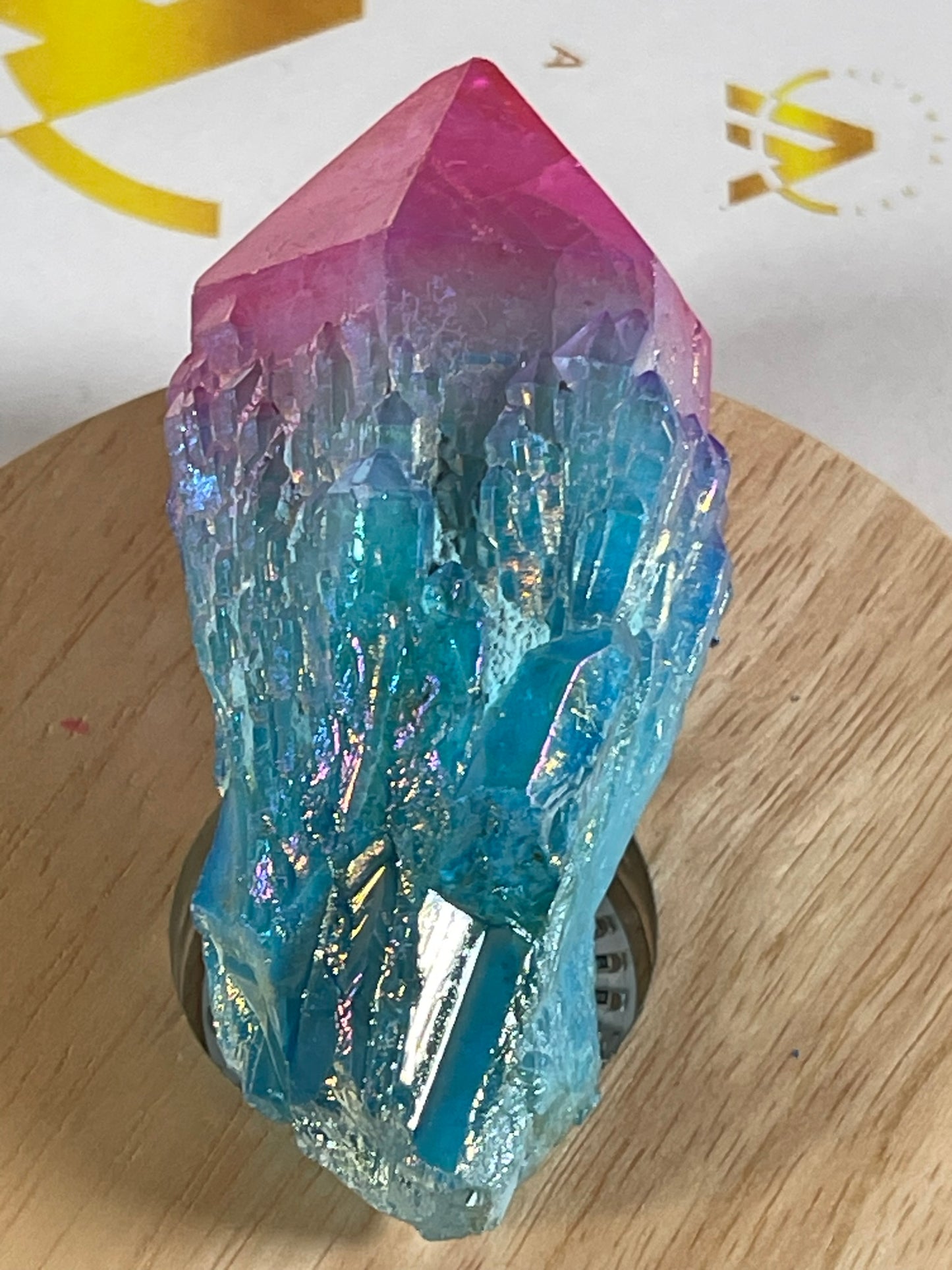 Aura Titanium Plated Natural Quartz Crystal Point Rainbow Pink Blue - 536.75Ct