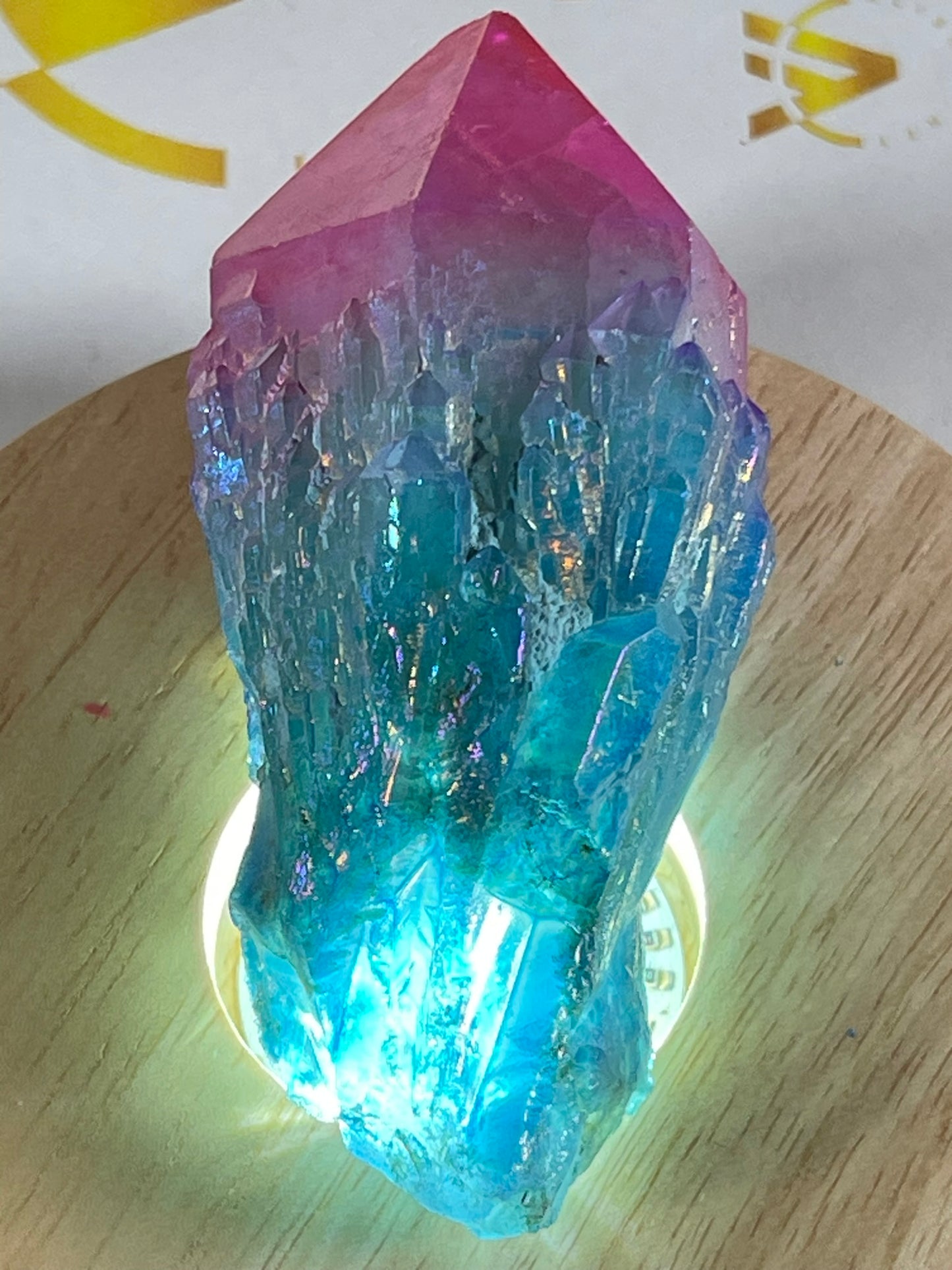 Aura Titanium Plated Natural Quartz Crystal Point Rainbow Pink Blue - 536.75Ct