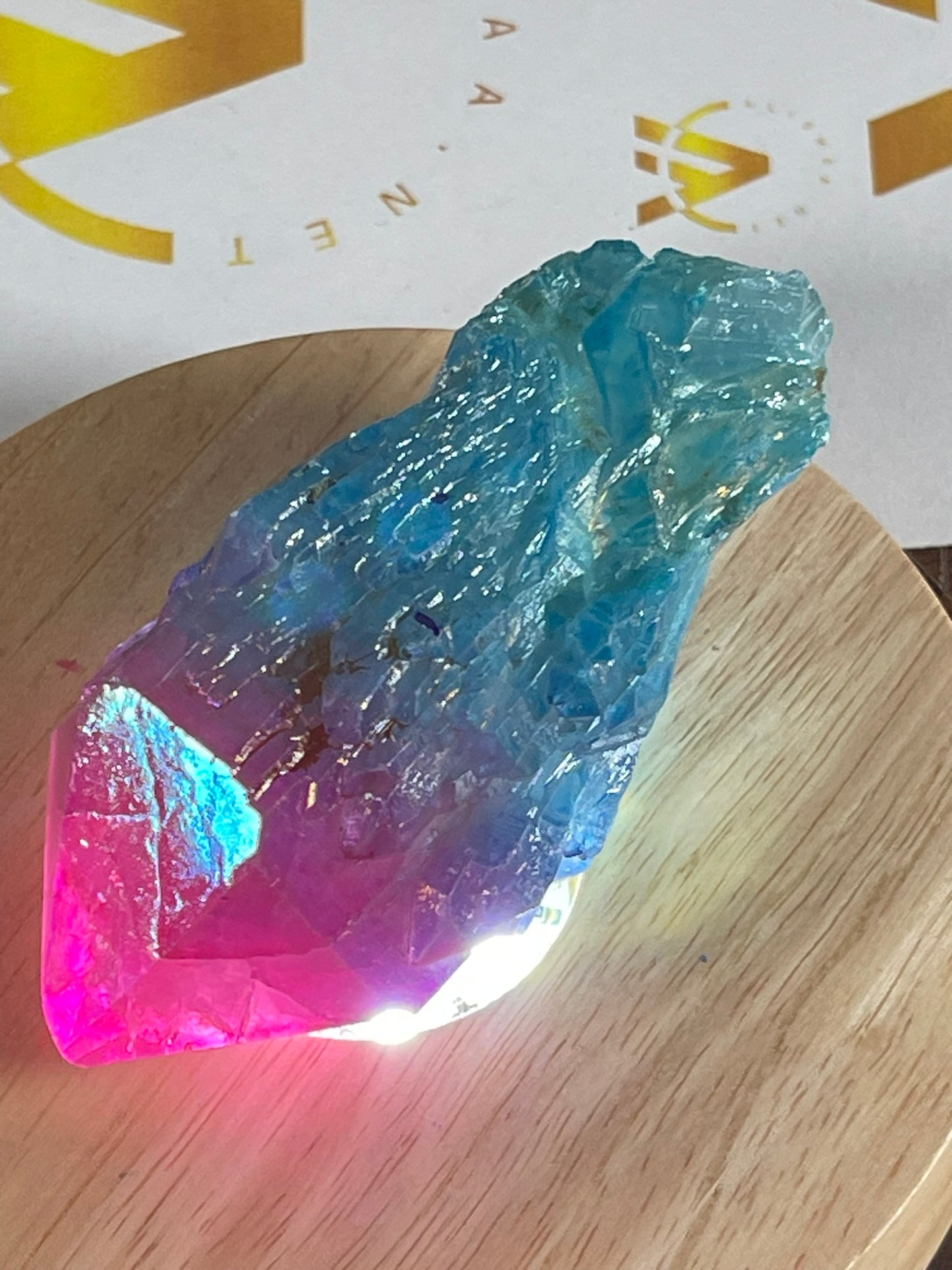 Aura Titanium Plated Natural Quartz Crystal Point Rainbow Pink Blue - 536.75Ct