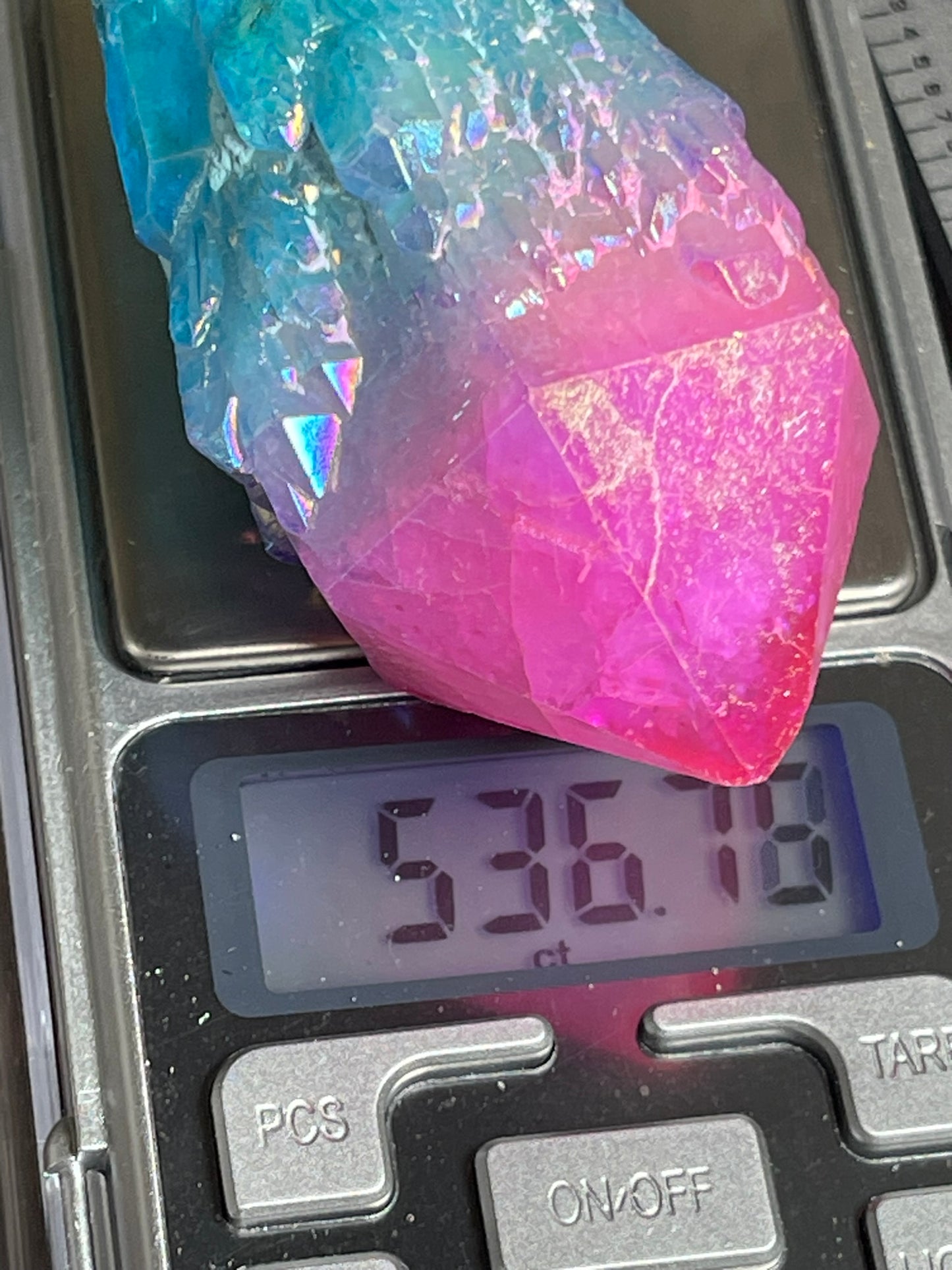 Aura Titanium Plated Natural Quartz Crystal Point Rainbow Pink Blue - 536.75Ct