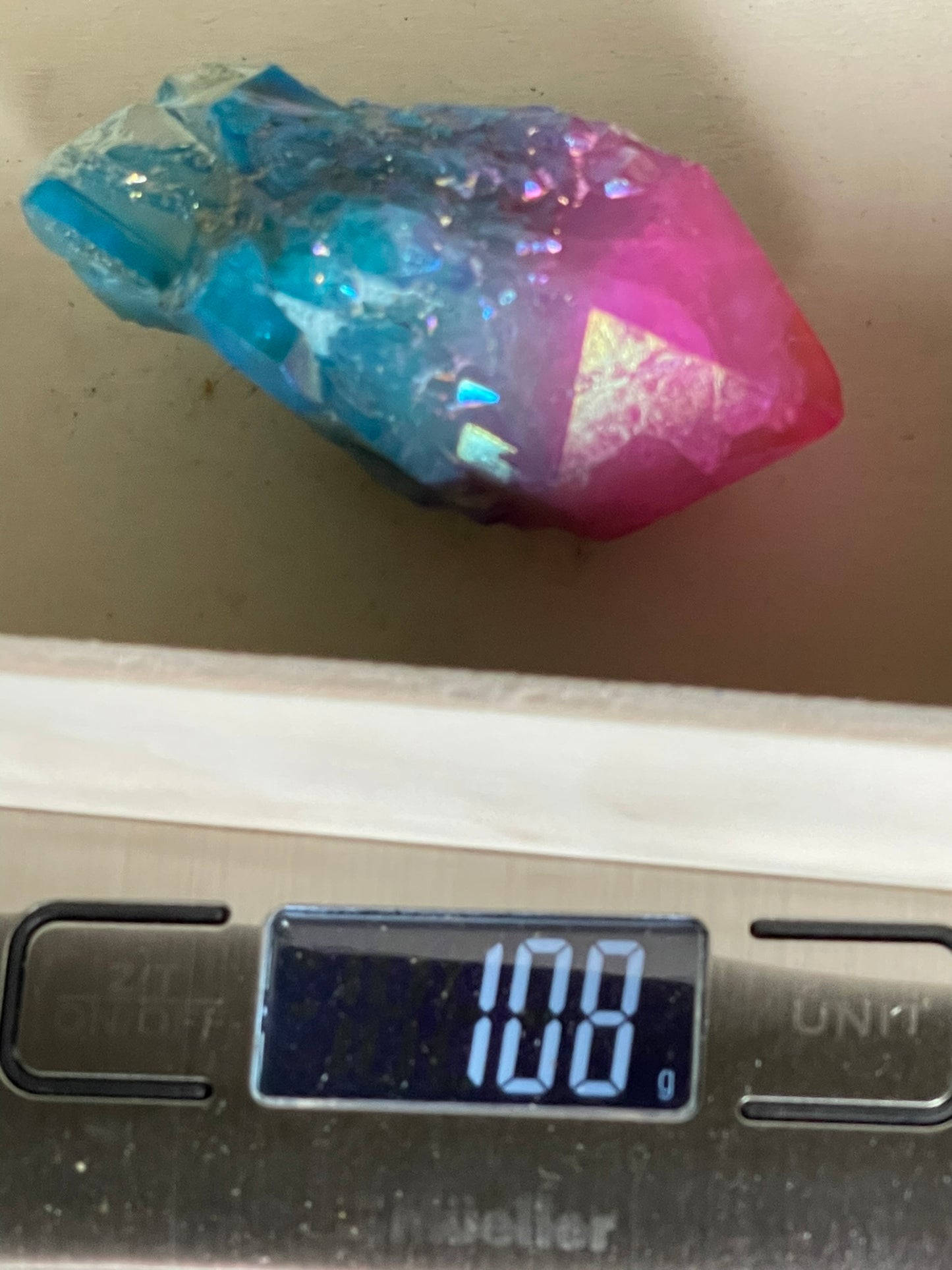 Aura Titanium Plated Natural Quartz Crystal Point Rainbow Pink Blue - 536.75Ct