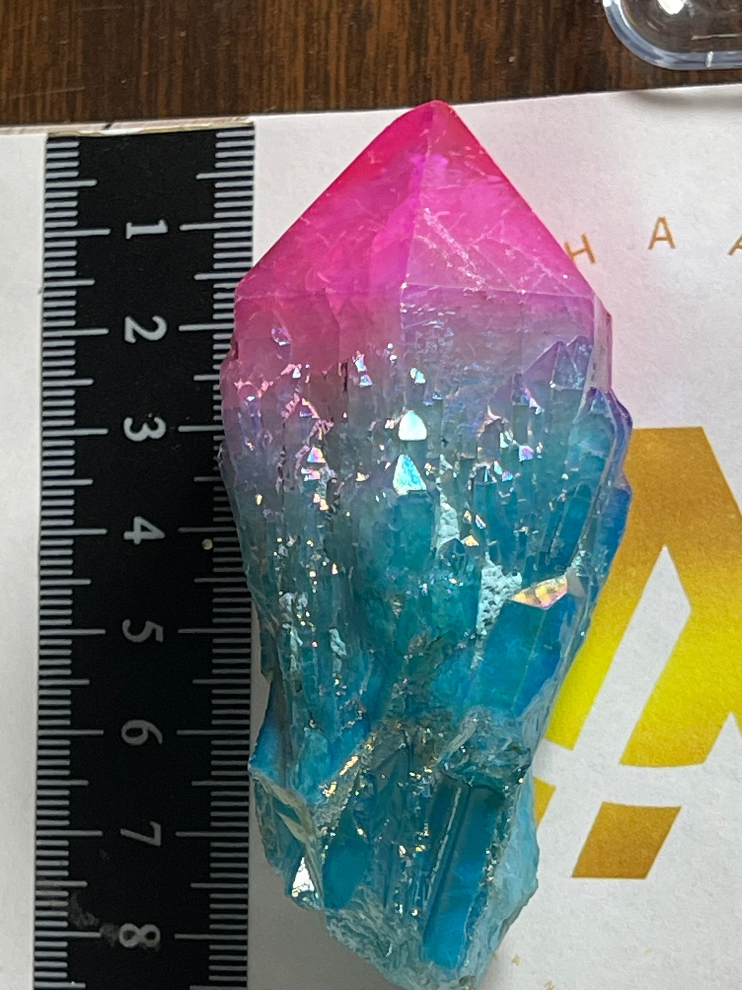 Aura Titanium Plated Natural Quartz Crystal Point Rainbow Pink Blue - 536.75Ct