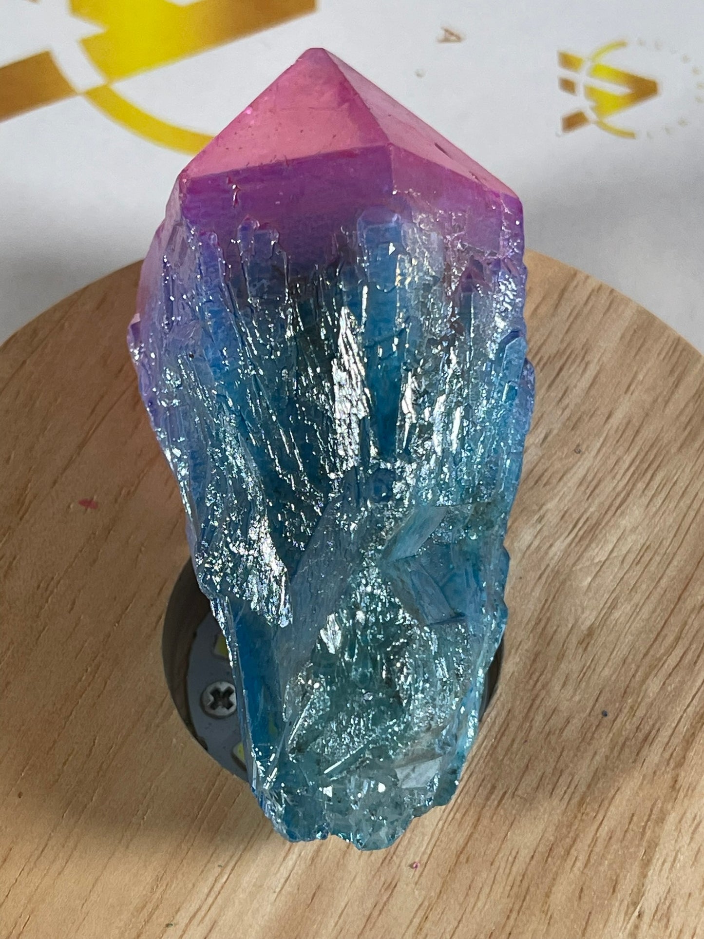 Aura Titanium Plated Natural Quartz Crystal Point Rainbow Pink Blue - 579.25Ct