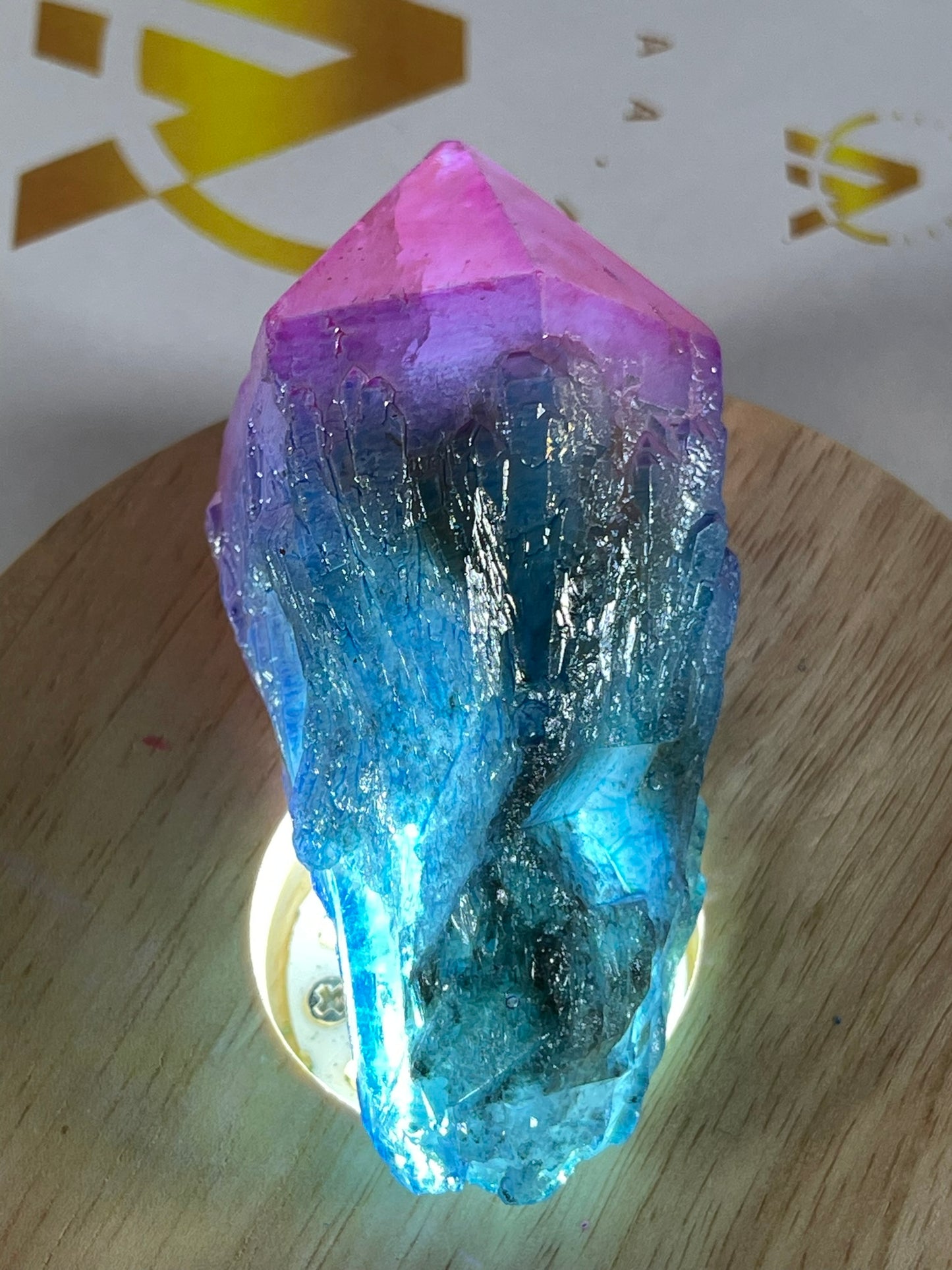 Aura Titanium Plated Natural Quartz Crystal Point Rainbow Pink Blue - 579.25Ct