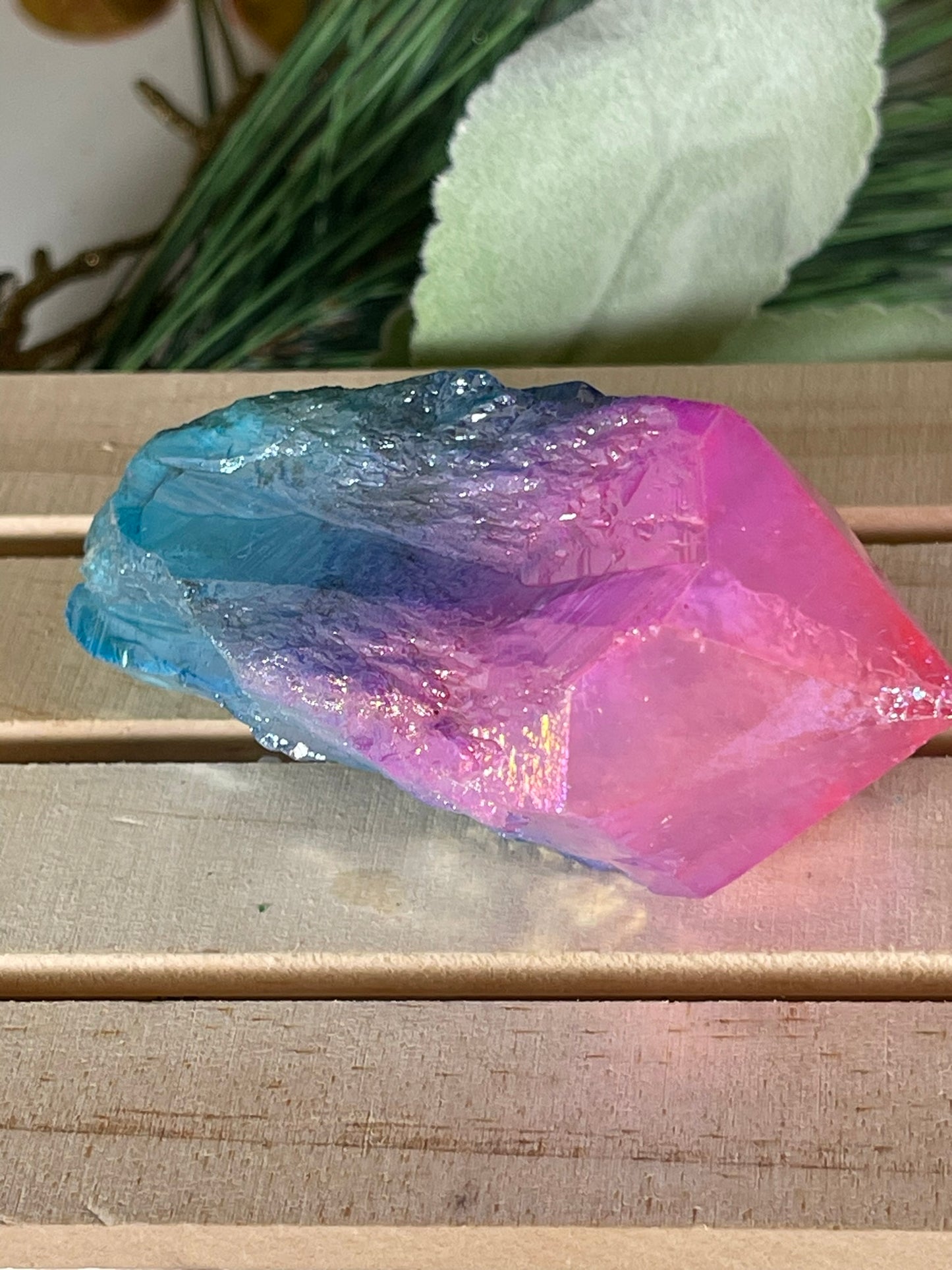 Aura Titanium Plated Natural Quartz Crystal Point Rainbow Pink Blue - 579.25Ct