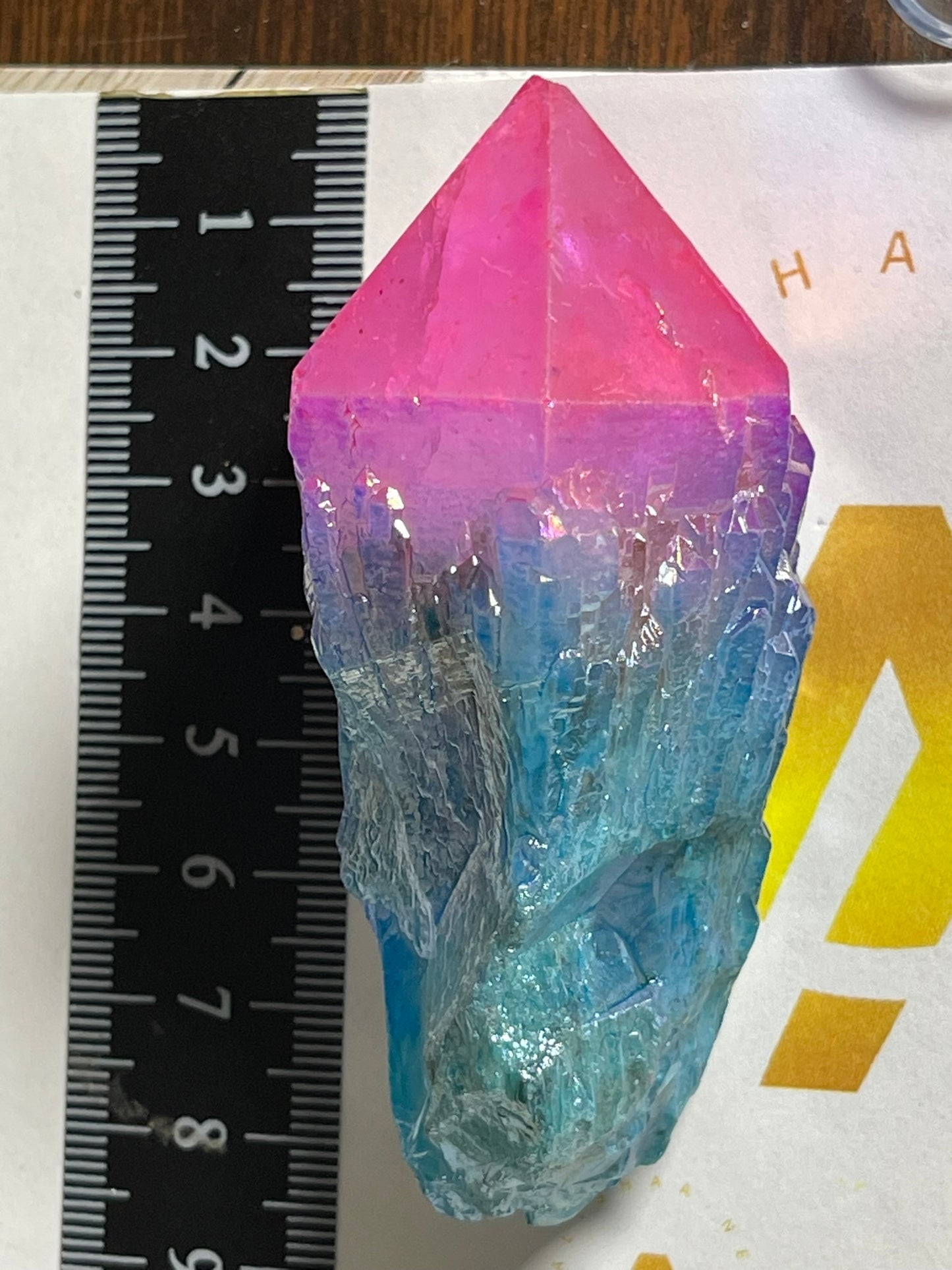 Aura Titanium Plated Natural Quartz Crystal Point Rainbow Pink Blue - 579.25Ct