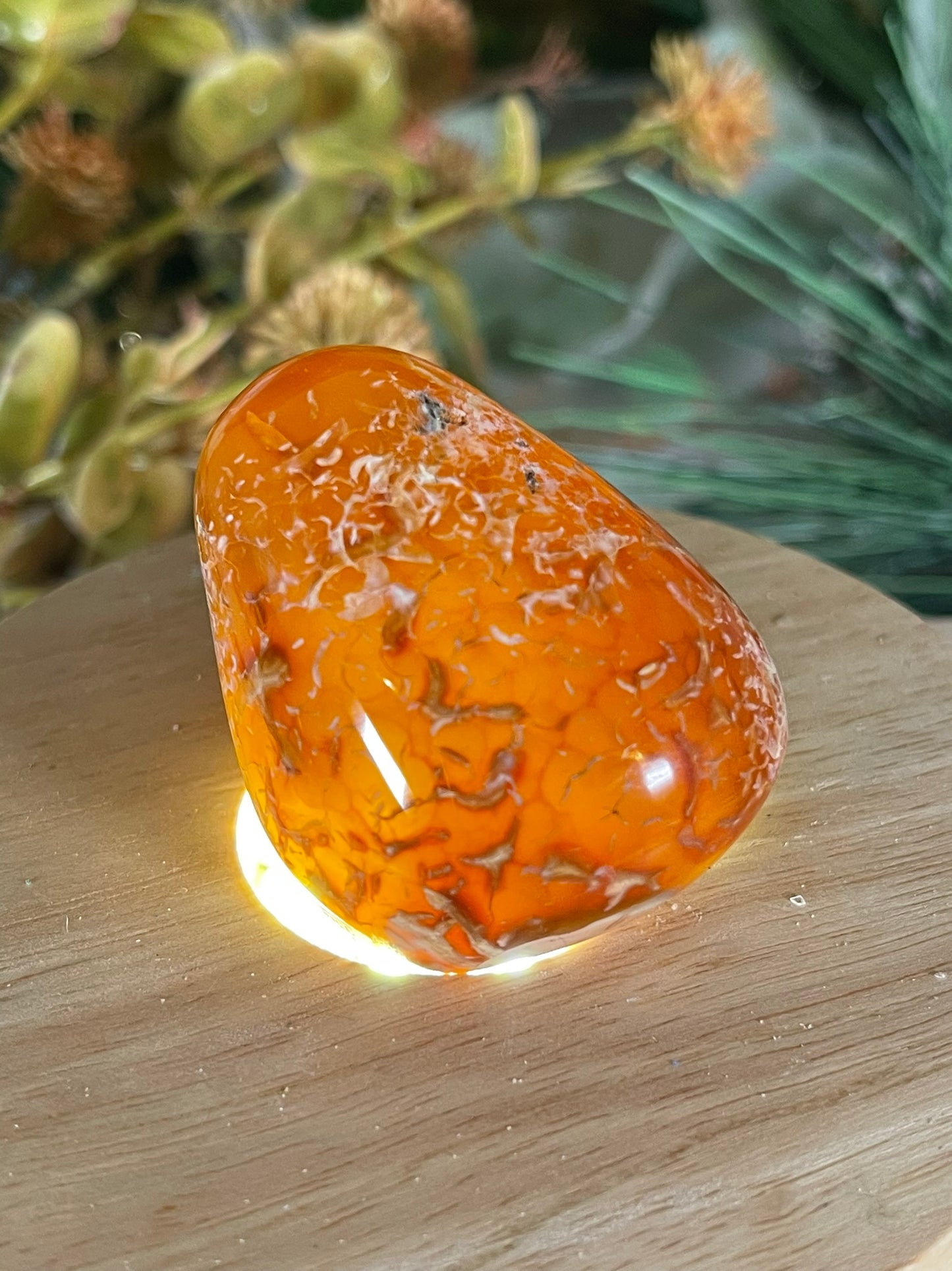 Carnilian Orange Agate Quartz Natural Earth Mined Crystal Polished Palm Stone - 91g