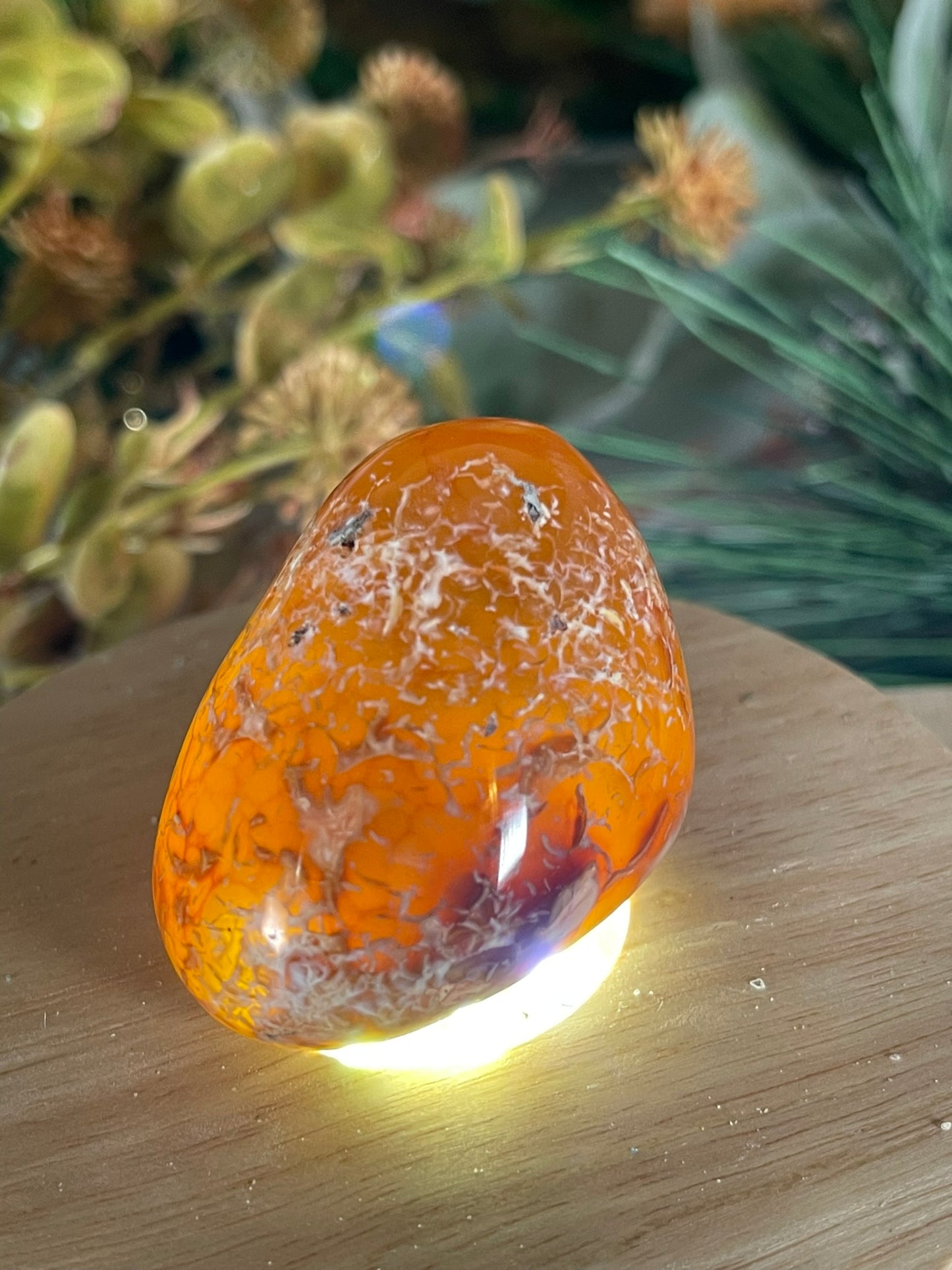 Carnilian Orange Agate Quartz Natural Earth Mined Crystal Polished Palm Stone - 91g