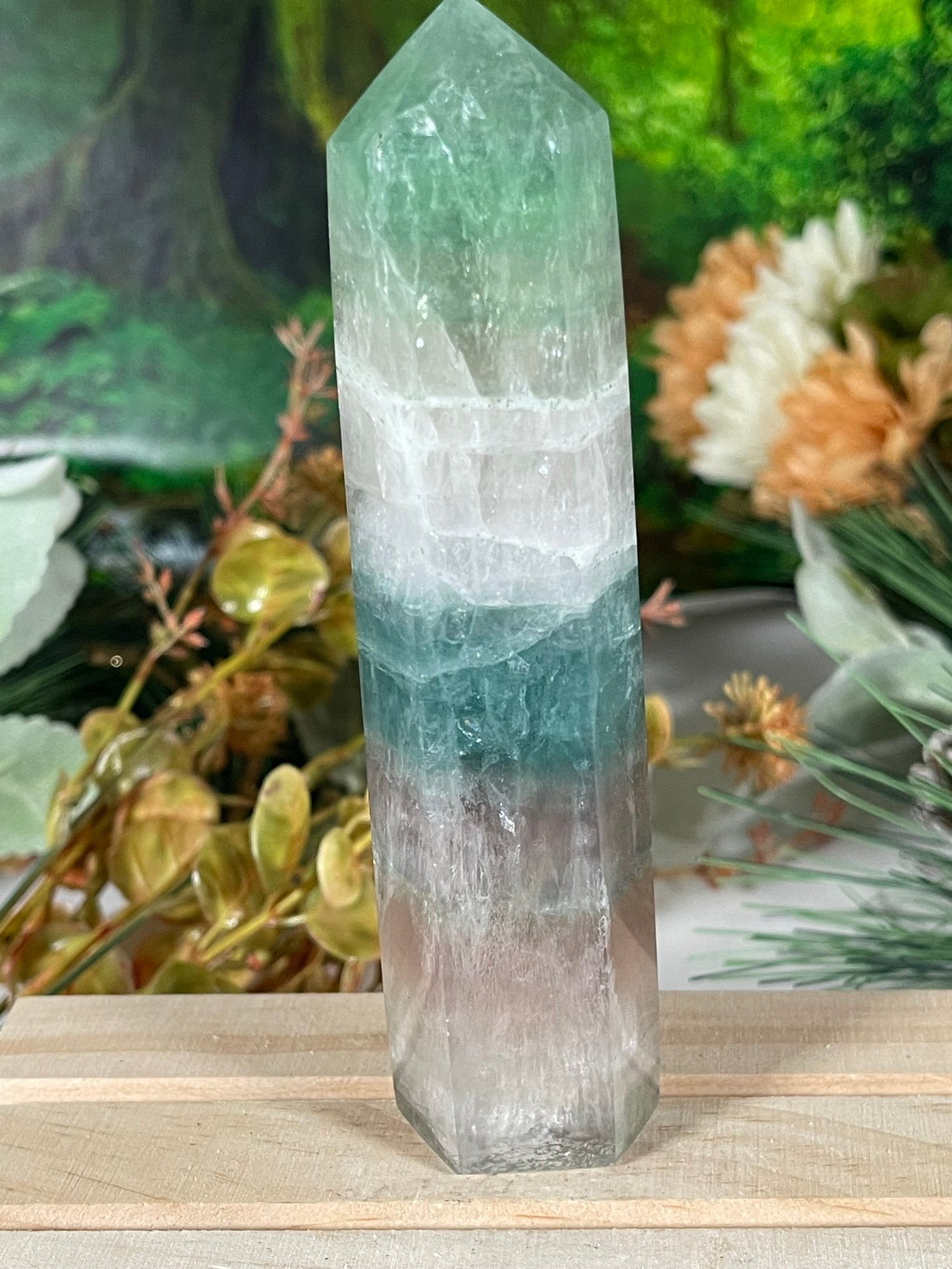 Tower - Rainbow Flourite Natural Stone Quartz Crystal Obelisk Point - 287g